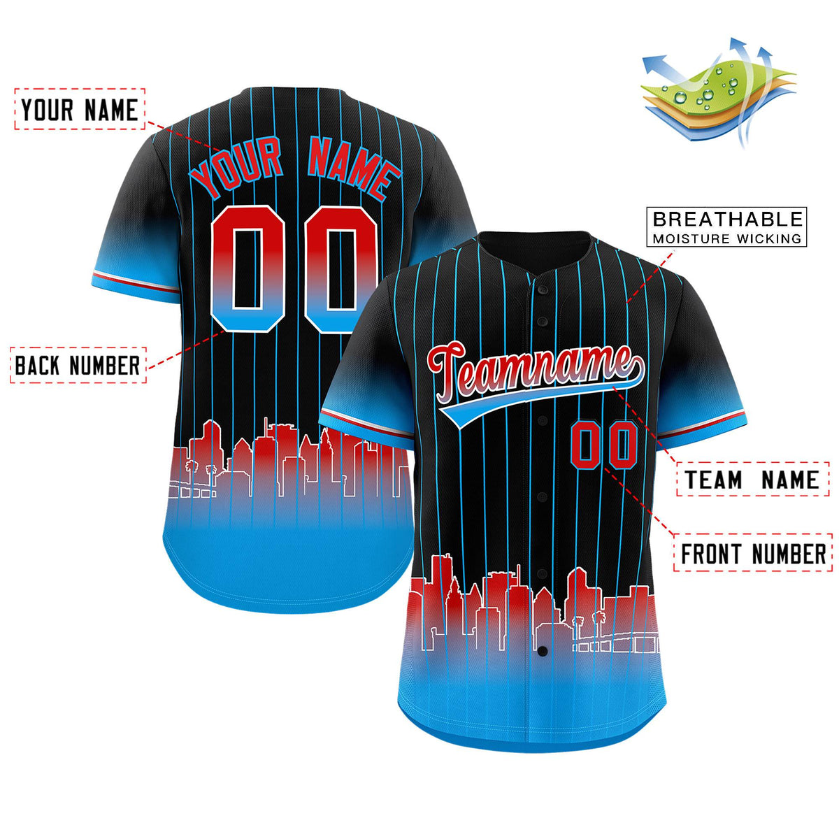 Custom Black Miami City Silhouette Authentic Baseball Jersey