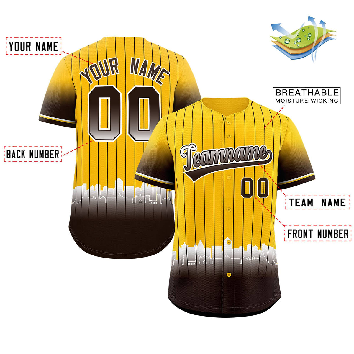 Custom Yellow San Diego City Silhouette Authentic Baseball Jersey