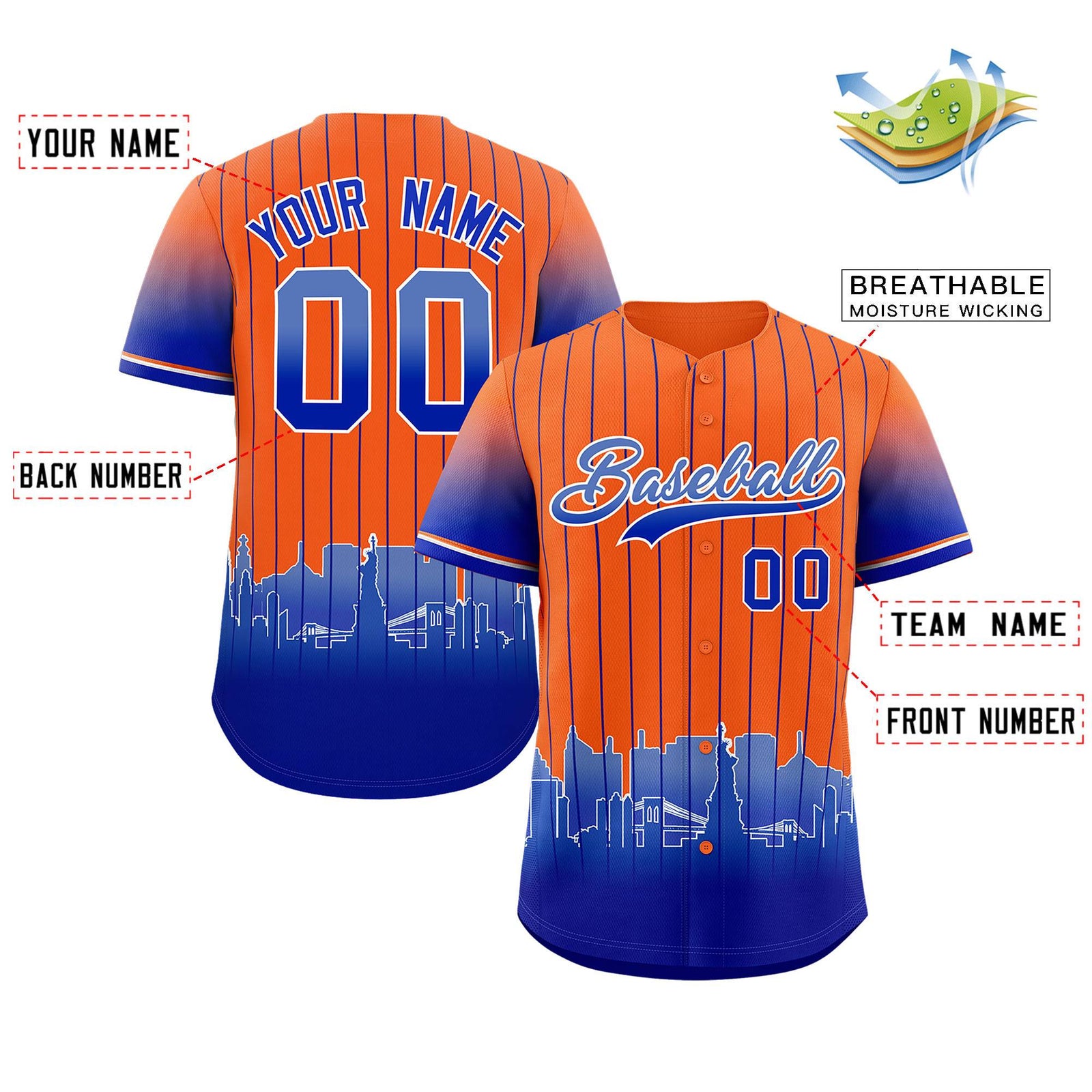 Custom Orange New York City Silhouette Authentic Baseball Jersey