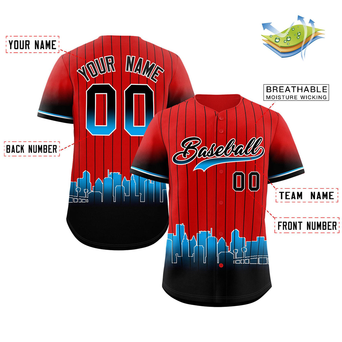 Custom Red Miami City Silhouette Authentic Baseball Jersey