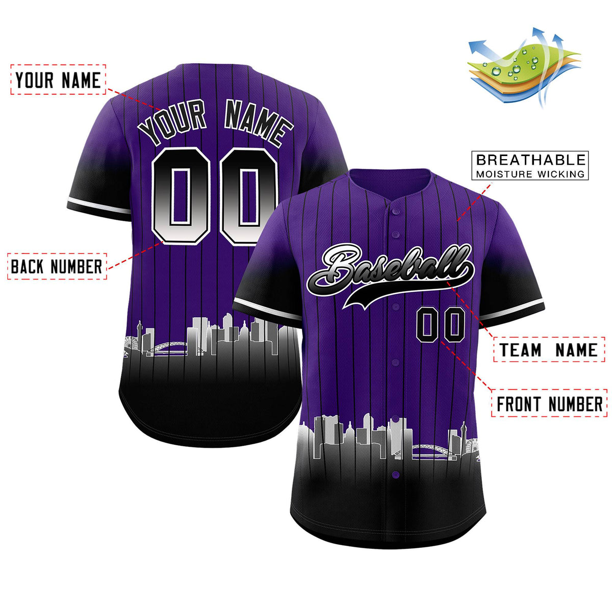 Custom Purple Denver City Silhouette Authentic Baseball Jersey