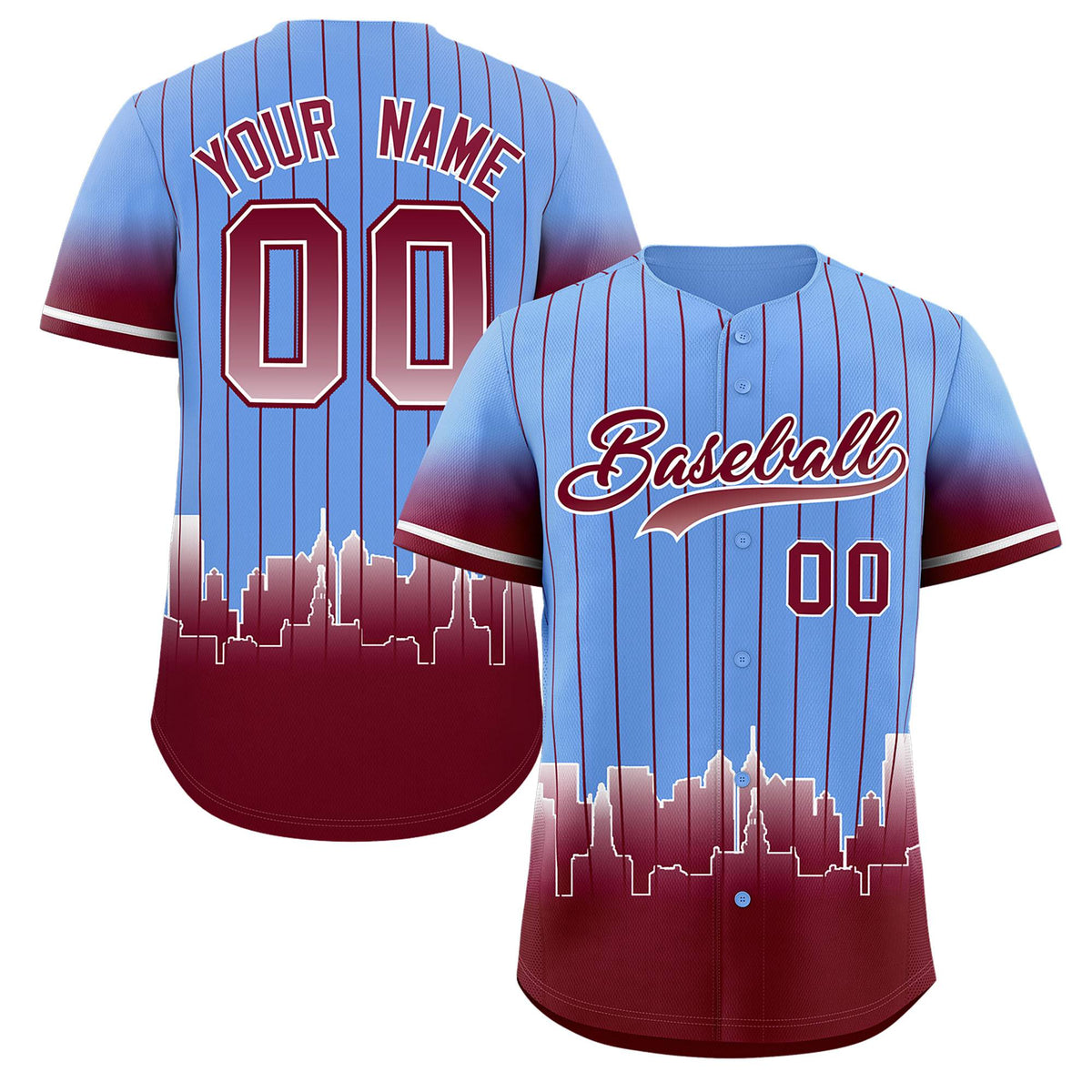 Custom Light Blue Philadelphia City Silhouette Authentic Baseball Jersey