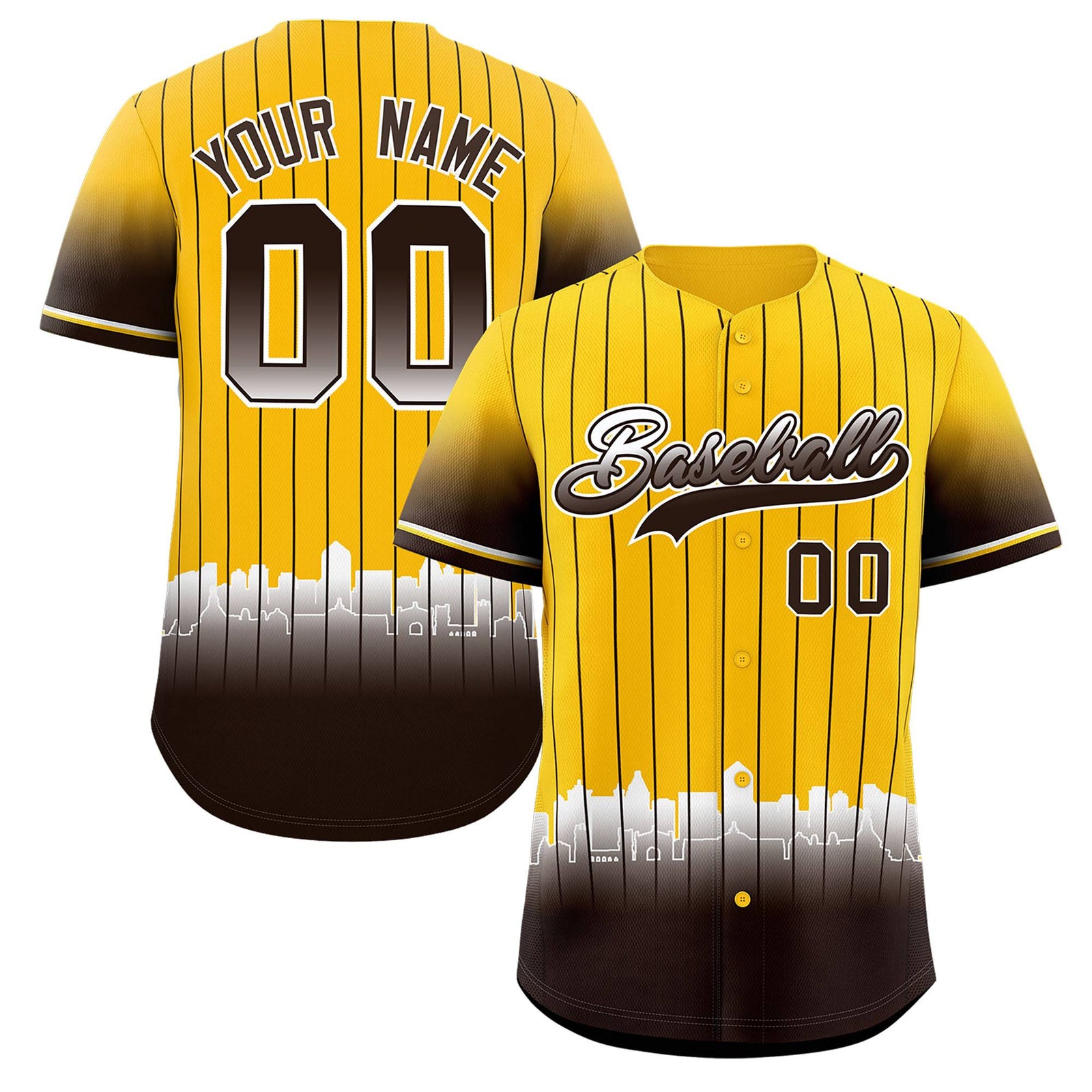 Custom Yellow San Diego City Silhouette Authentic Baseball Jersey