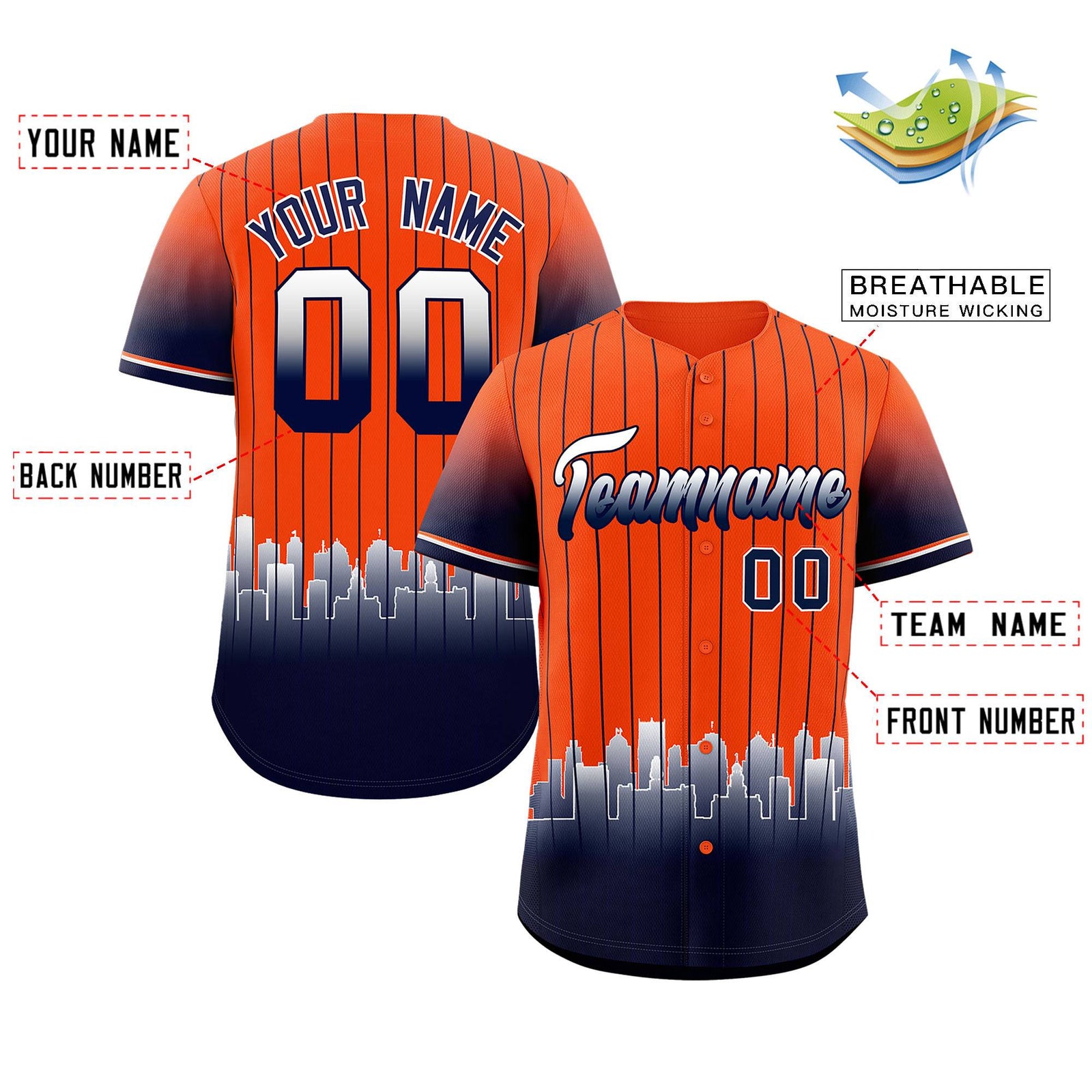Custom Orange Detroit City Silhouette Authentic Baseball Jersey