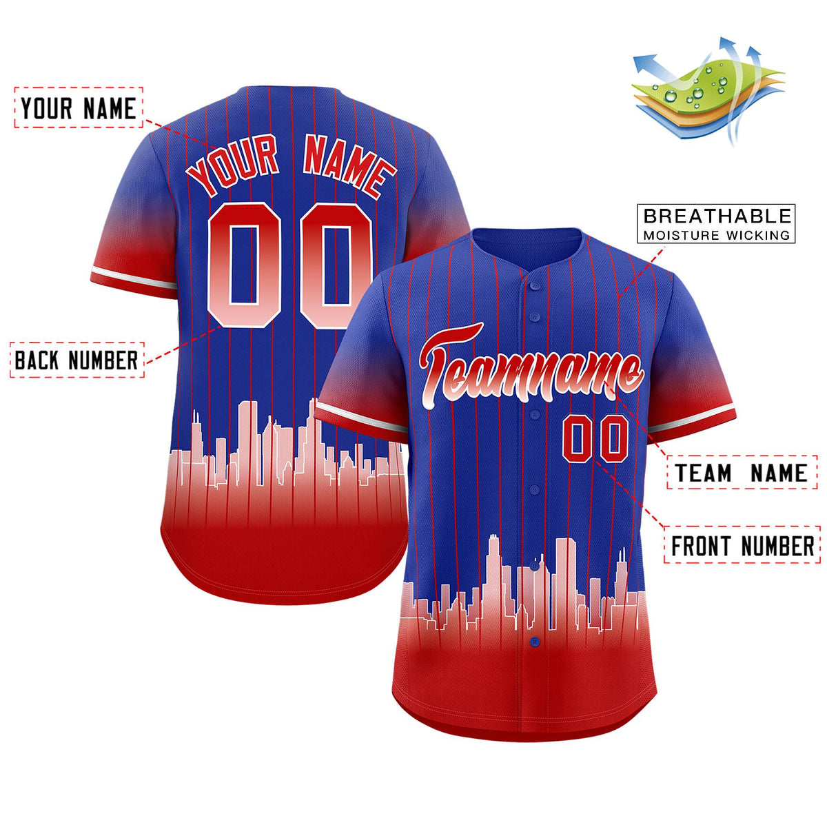 Custom Royal Chicago City Silhouette Authentic Baseball Jersey