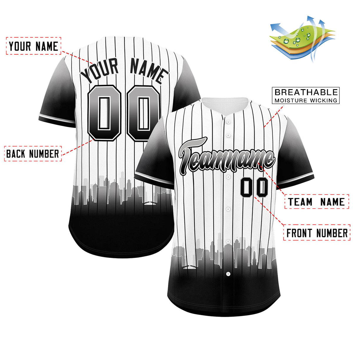 Custom White Chicago City Silhouette Authentic Baseball Jersey