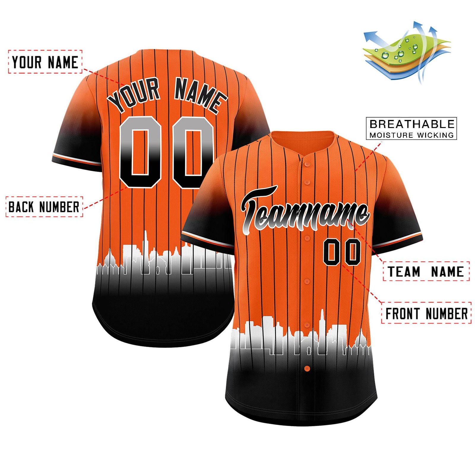 Custom Orange San-Francisco City Silhouette Authentic Baseball Jersey