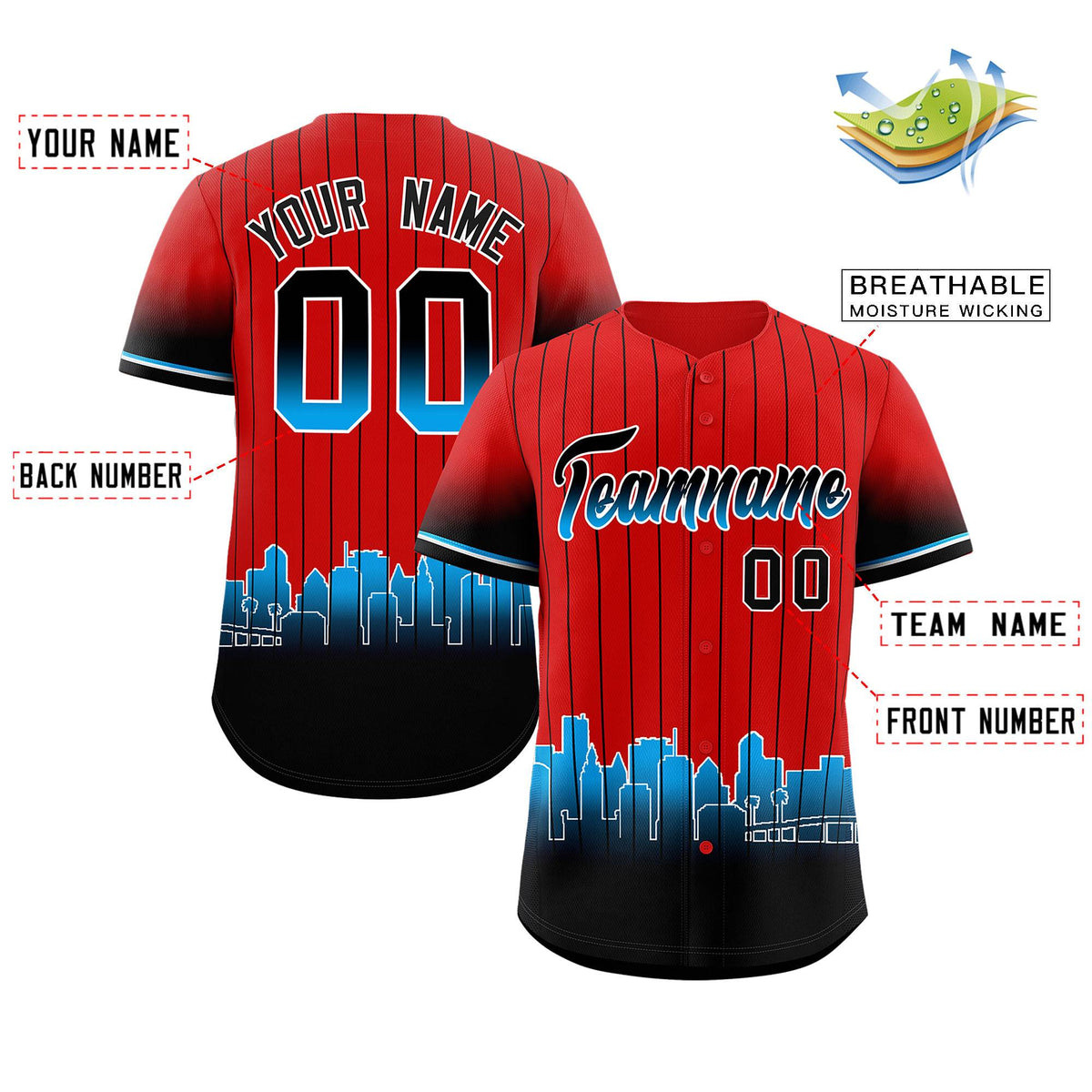 Custom Red Miami City Silhouette Authentic Baseball Jersey