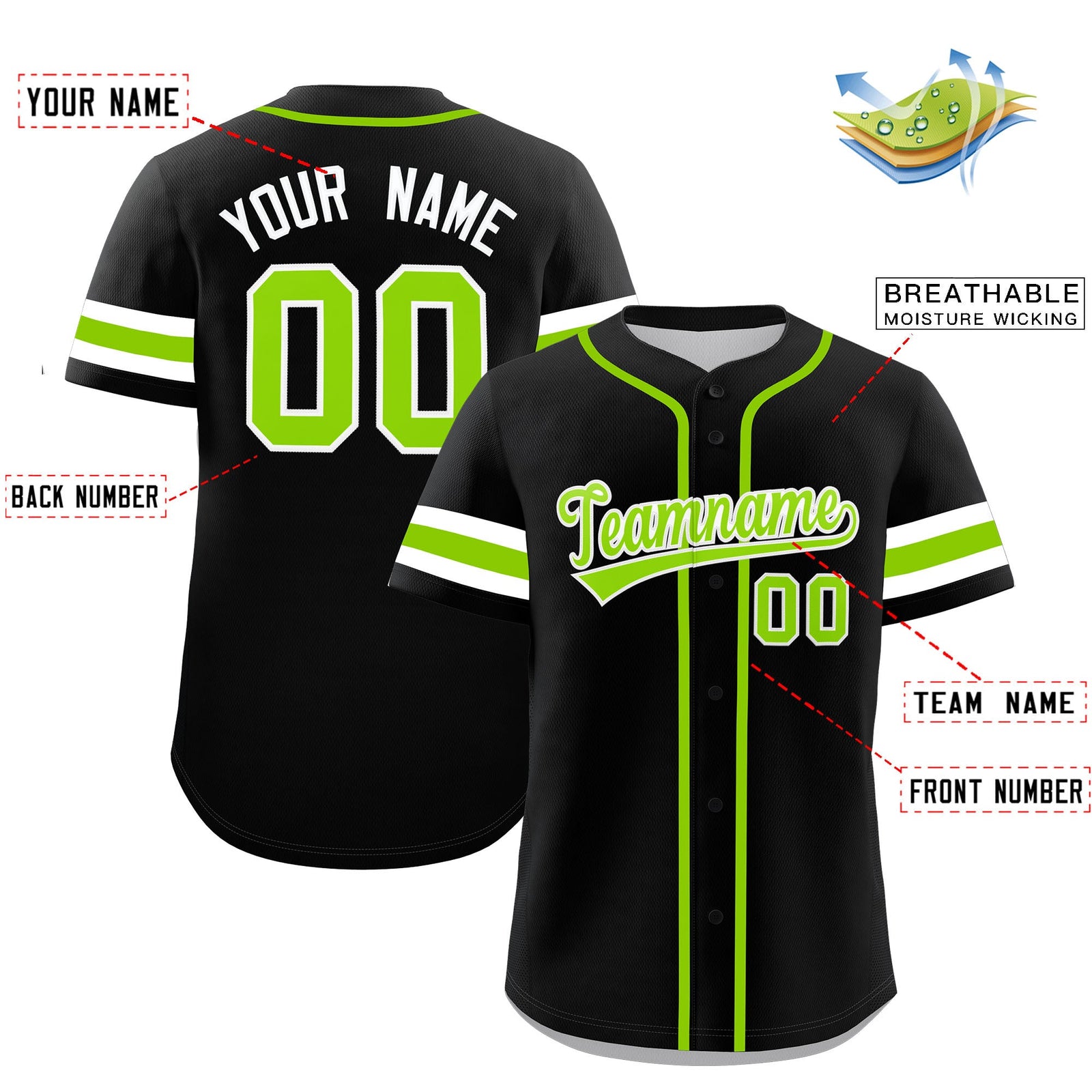 Custom Neon Green Black Classic Style Authentic Baseball Jersey