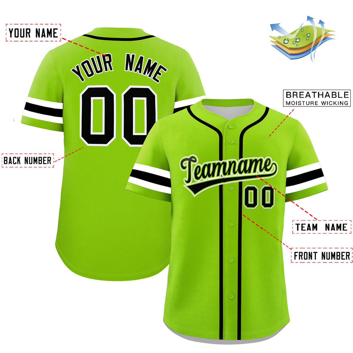 Custom Neon Green Black Classic Style Authentic Baseball Jersey