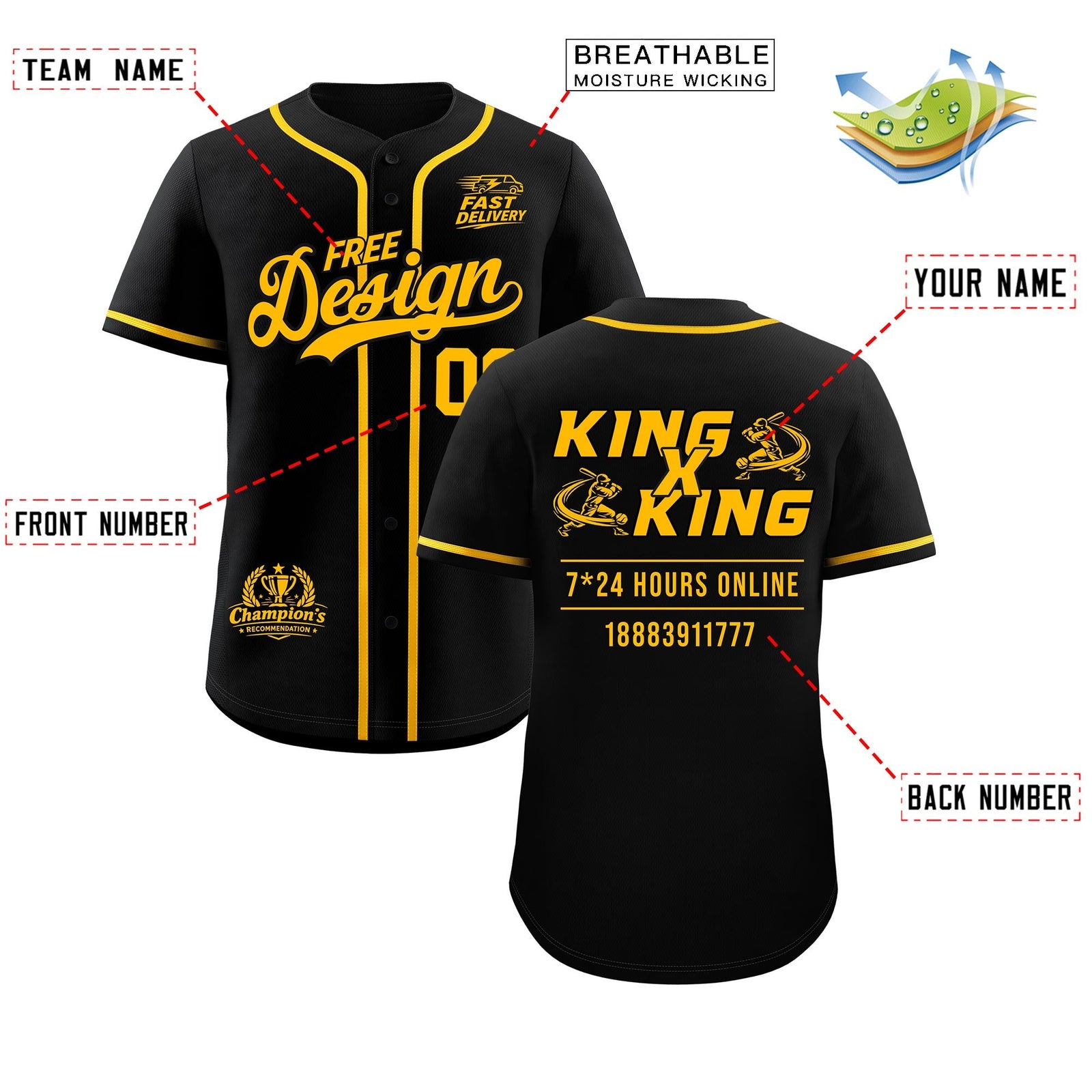 Custom Black Yellow Classic Style Stitched Sports Uniform Personalized For Teams Baseball Jersey| KXKSHOP
