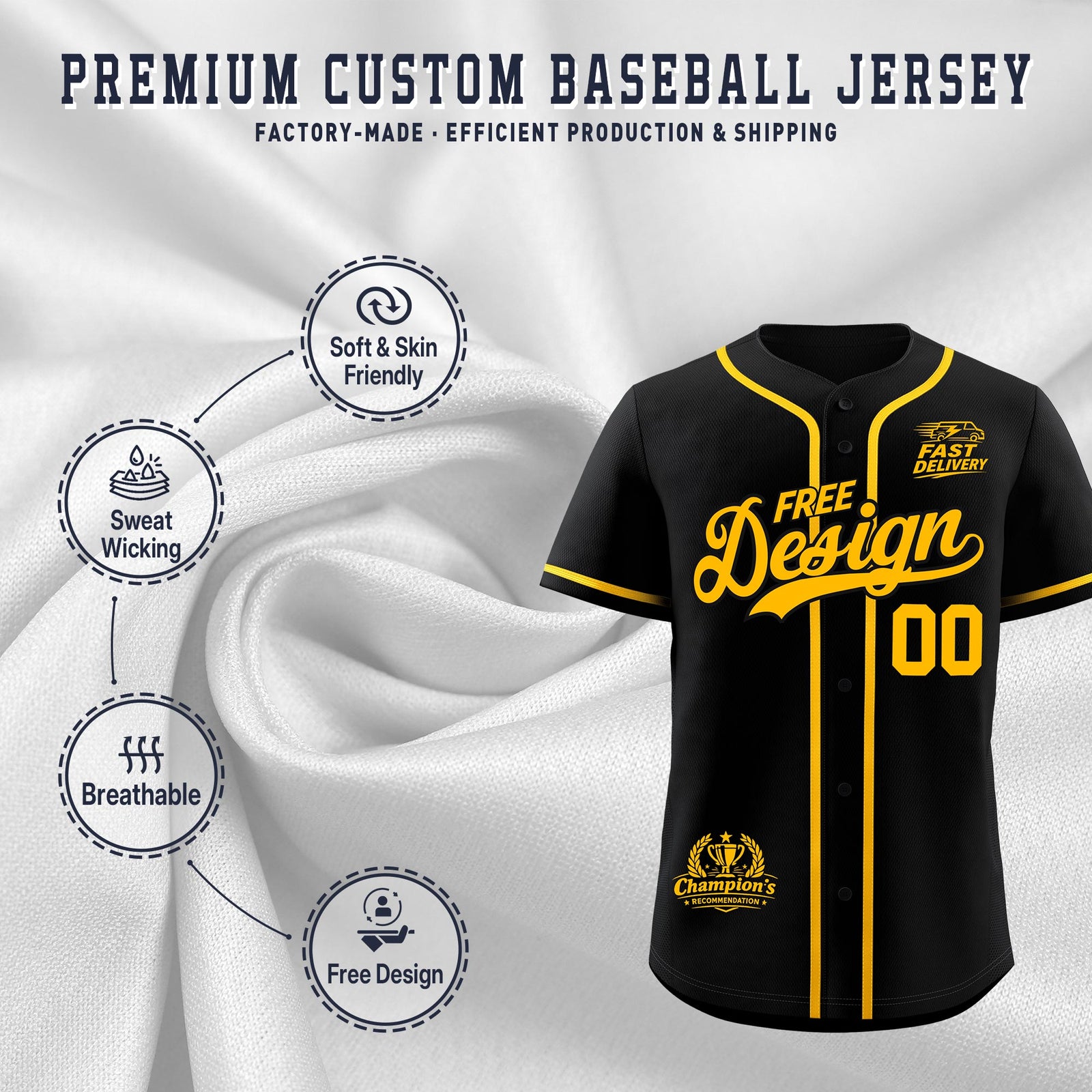 Custom Black Yellow Classic Style Stitched Sports Uniform Personalized For Teams Baseball Jersey| KXKSHOP