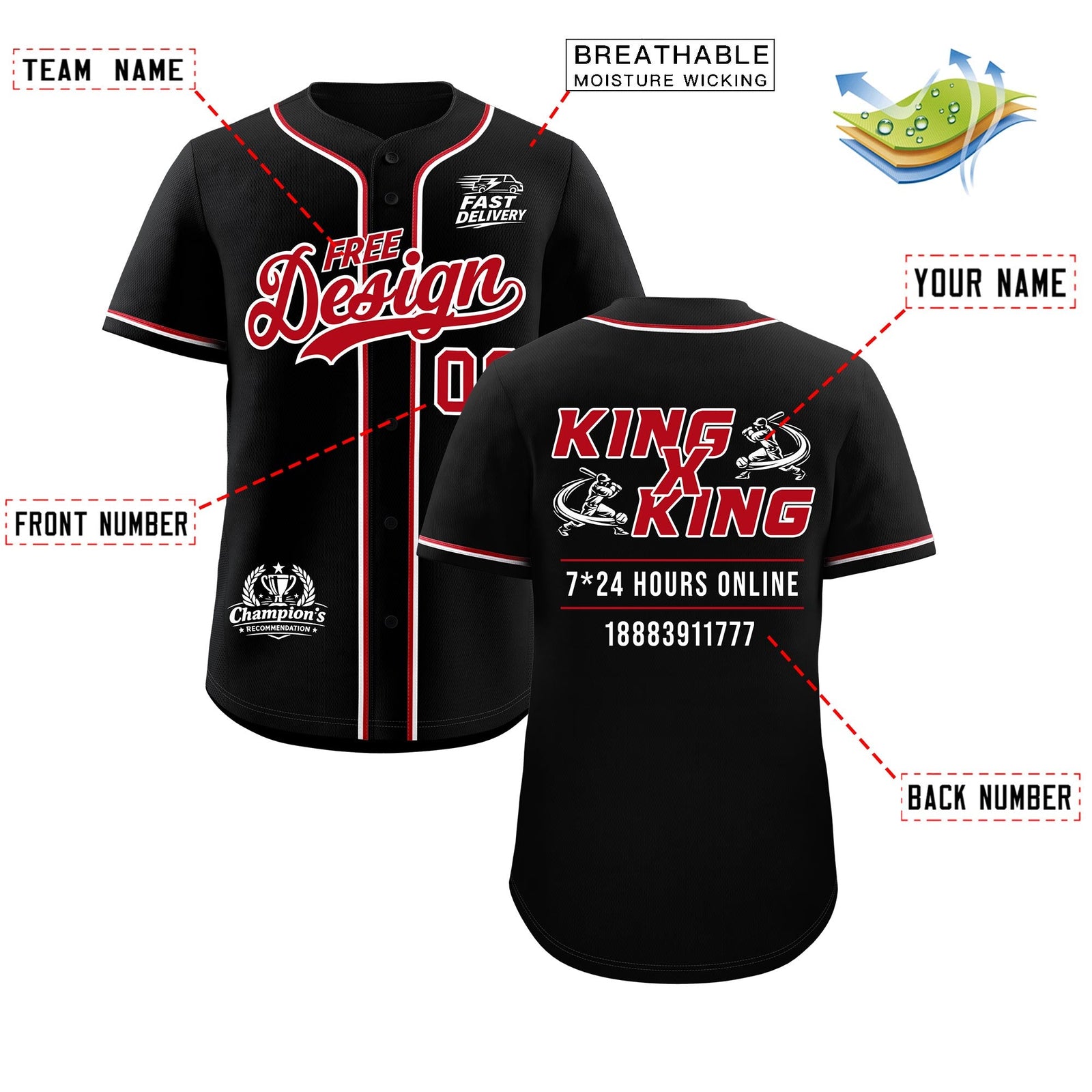 Custom Black Red Classic Style Stitched Sports Uniform Personalized For Teams Baseball Jersey| KXKSHOP