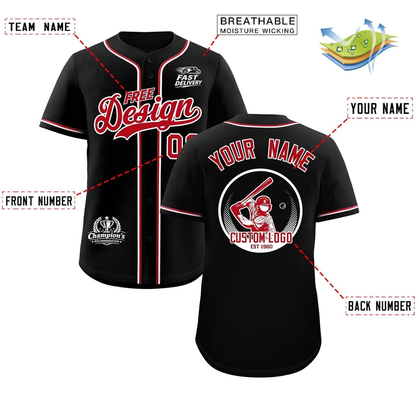 Custom Black Red Classic Style Stitched Sports Uniform Personalized For Teams Baseball Jersey| KXKSHOP