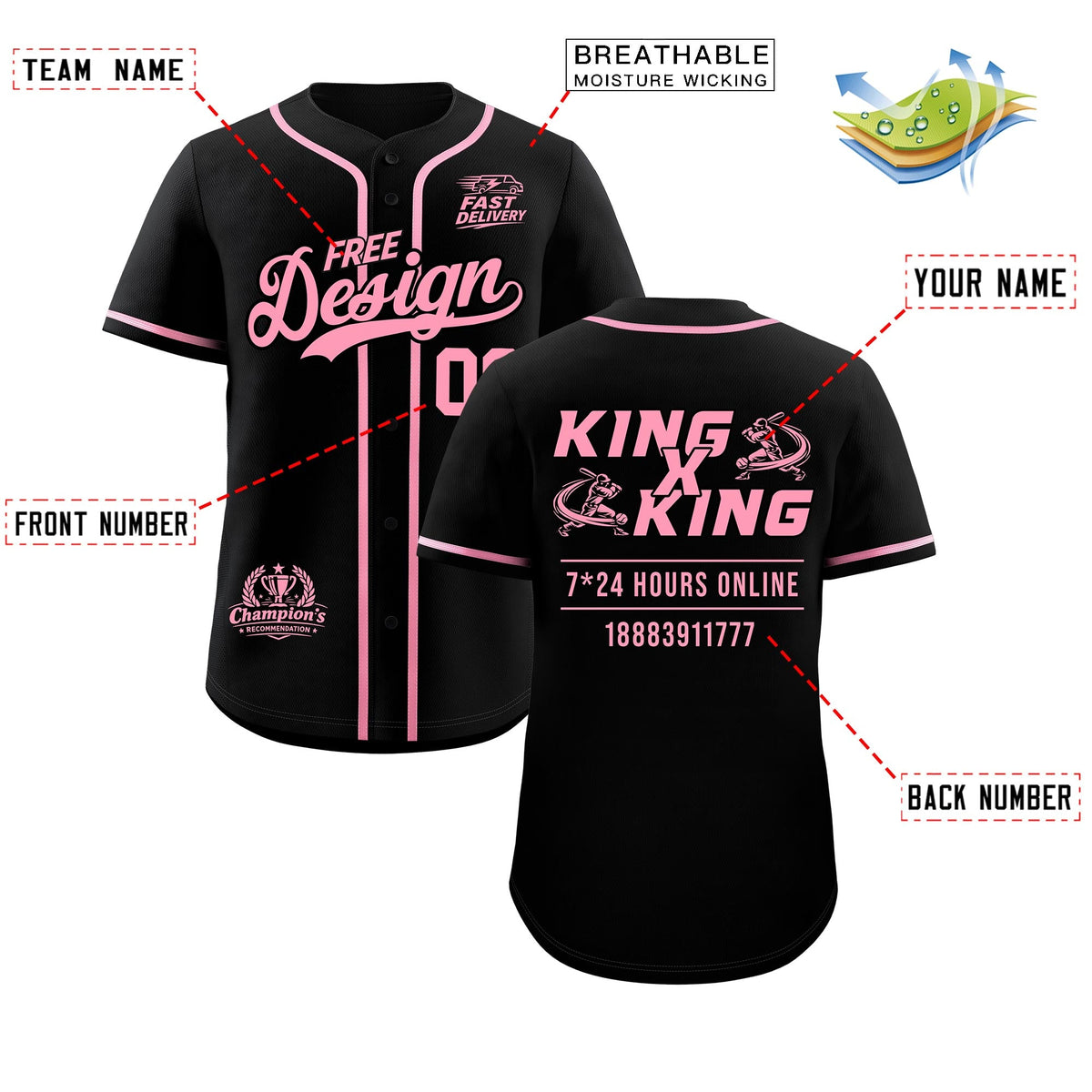 Custom Black Light Pink Classic Style Stitched Sports Uniform Personalized For Teams Baseball Jersey| KXKSHOP