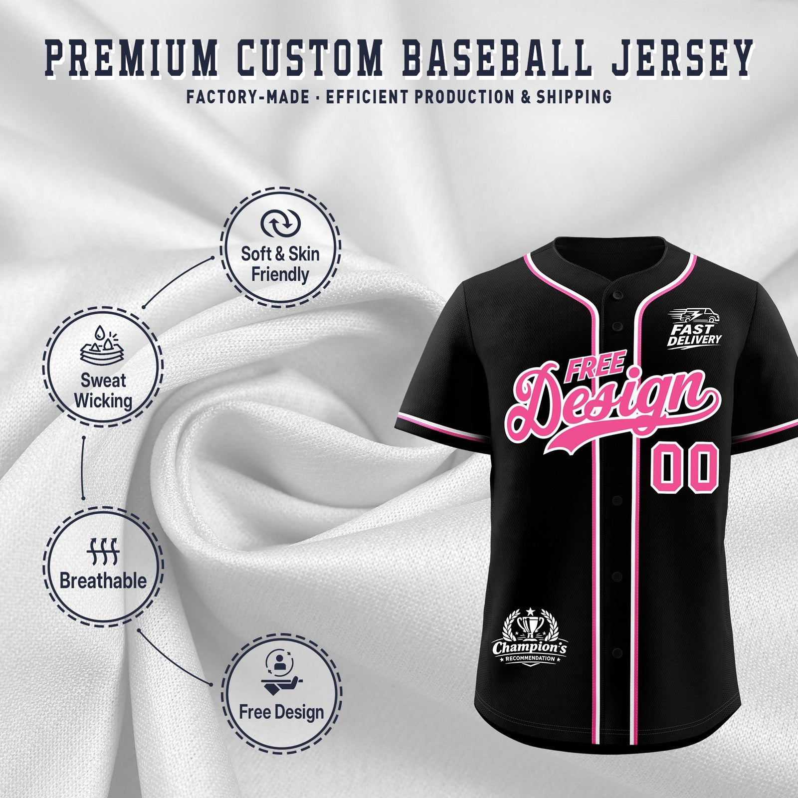 Custom Black Pink Classic Style Stitched Sports Uniform Personalized For Teams Baseball Jersey| KXKSHOP