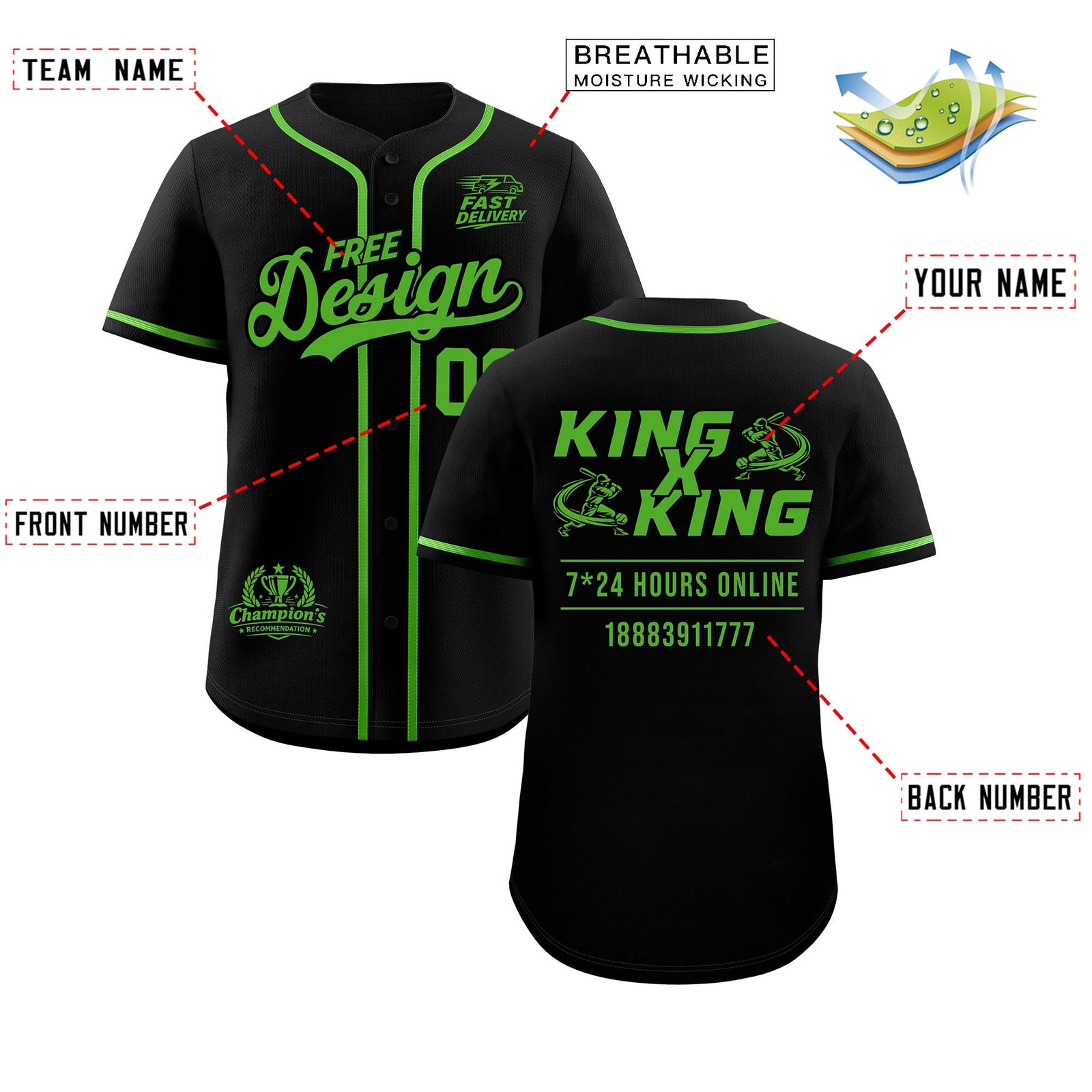 Custom Black Light Green Classic Style Stitched Sports Uniform Personalized For Teams Baseball Jersey| KXKSHOP