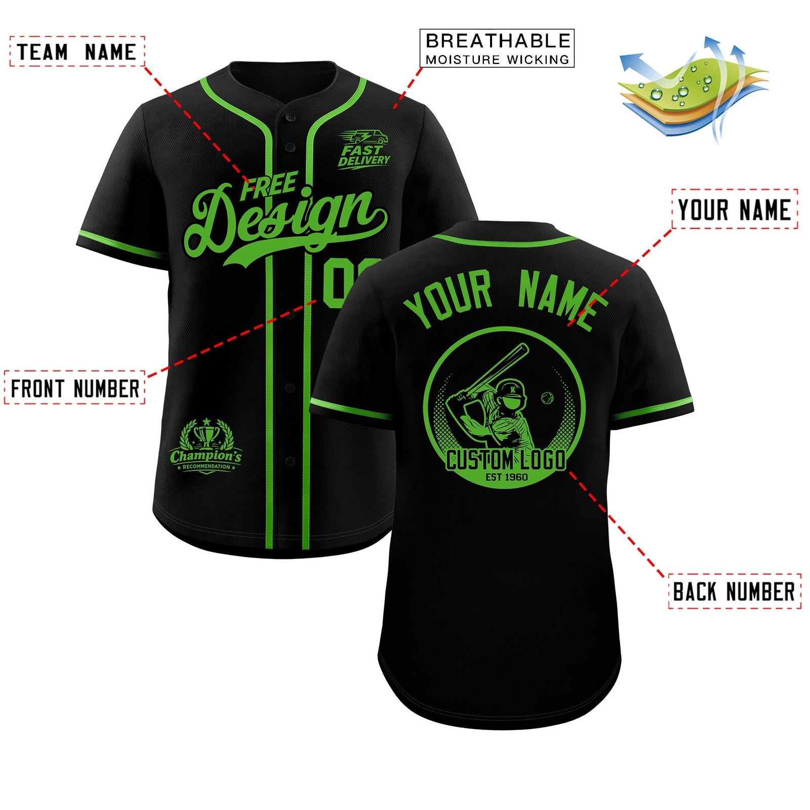 Custom Black Light Green Classic Style Stitched Sports Uniform Personalized For Teams Baseball Jersey| KXKSHOP