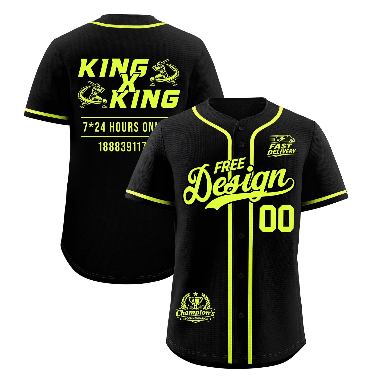 Custom Black Fluorescent Green Classic Style Stitched Sports Uniform Personalized For Teams Baseball Jersey| KXKSHOP