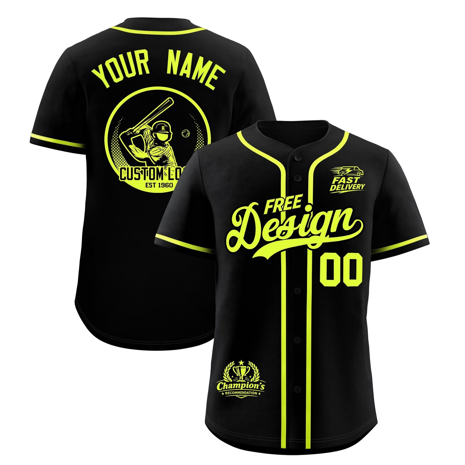 Custom Black Fluorescent Green Classic Style Stitched Sports Uniform Personalized For Teams Baseball Jersey| KXKSHOP