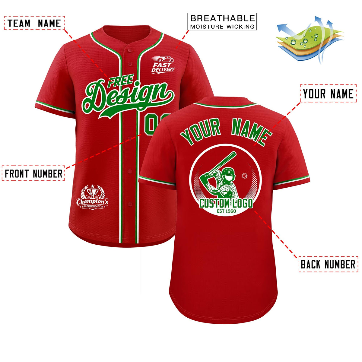 Custom Red Kelly Green Classic Style Stitched Sports Uniform Personalized For Teams Baseball Jersey| KXKSHOP