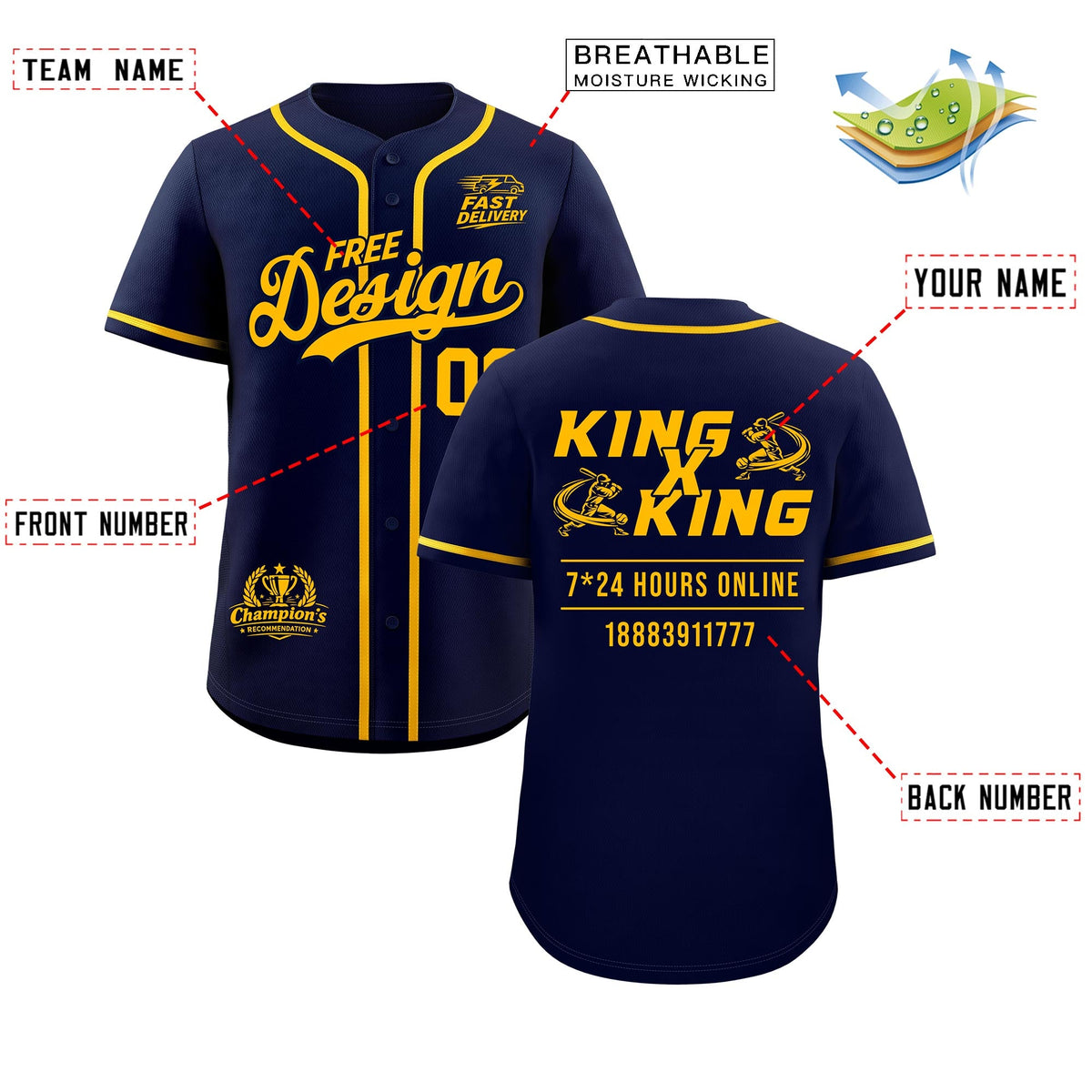 Custom Navy Yellow Classic Style Stitched Sports Uniform Personalized For Teams Baseball Jersey| KXKSHOP