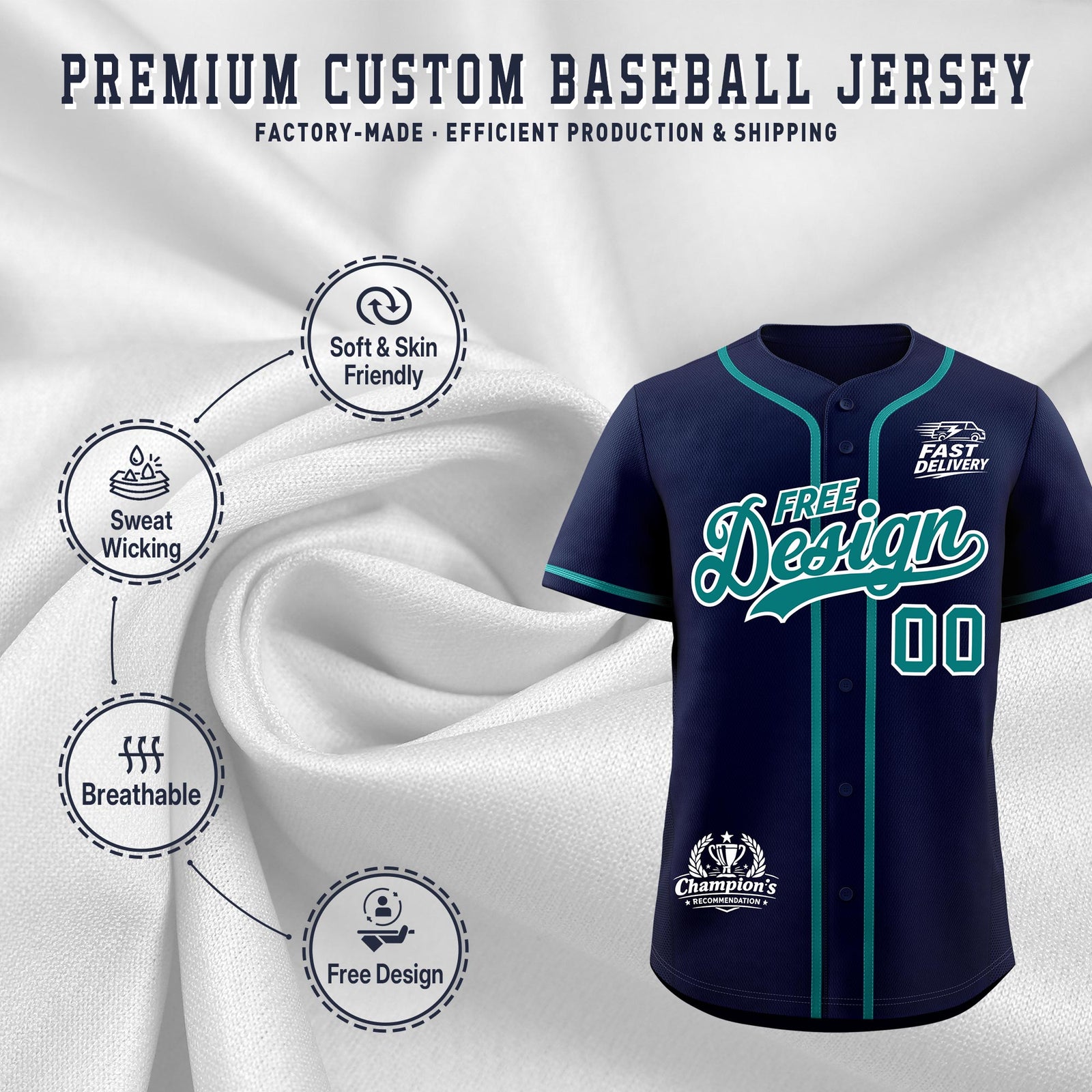 Custom Navy Teal Classic Style Stitched Sports Uniform Personalized For Teams Baseball Jersey| KXKSHOP