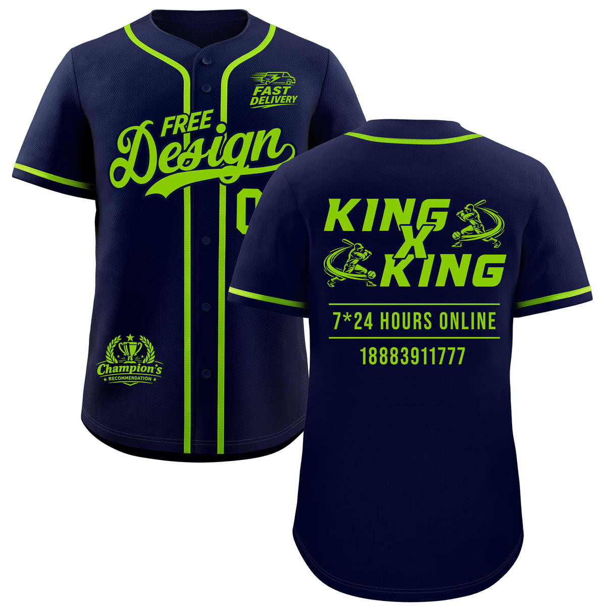 Custom Navy Neon Green Classic Style Baseball Jersey Stitched Sports Uniform Personalized For Teams