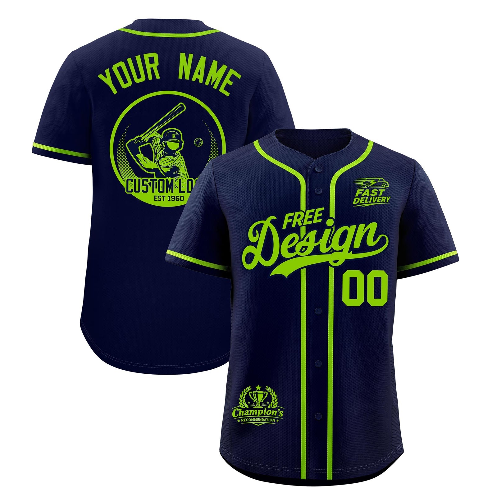 Custom Navy Neon Green Classic Style Stitched Sports Uniform Personalized For Teams Baseball Jersey| KXKSHOP