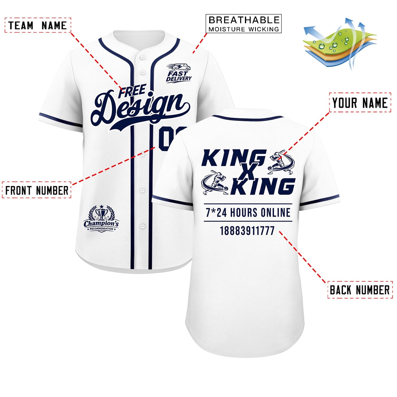 Custom White Navy Classic Style Stitched Sports Uniform Personalized For Teams Baseball Jersey| KXKSHOP