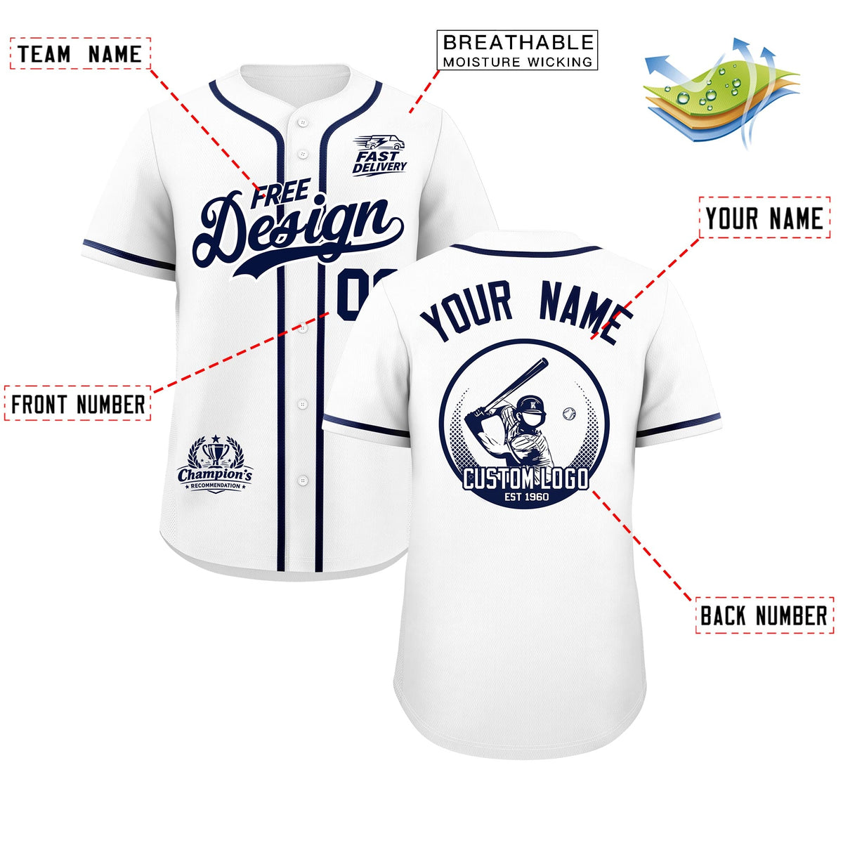 Custom White Navy Classic Style Stitched Sports Uniform Personalized For Teams Baseball Jersey| KXKSHOP