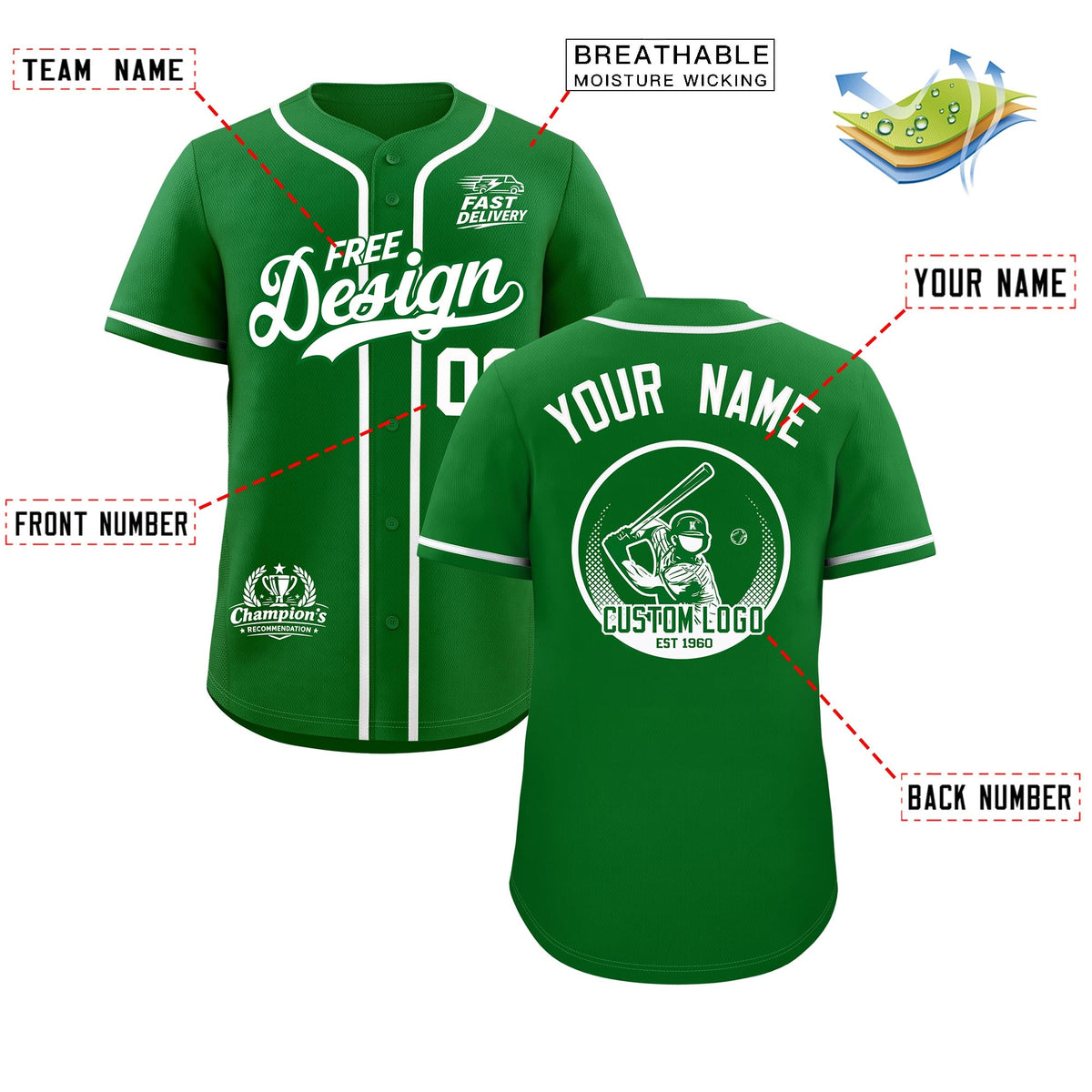 Custom Kelly Green WHIte Classic Style Stitched Sports Uniform Personalized For Teams Baseball Jersey| KXKSHOP