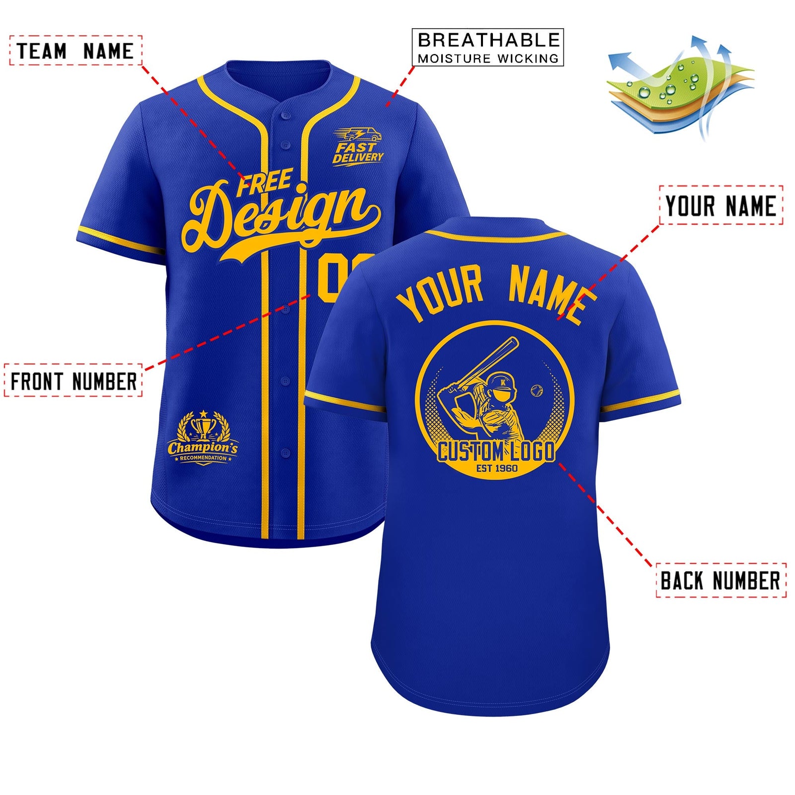 Custom Royal Yellow Classic Style Stitched Sports Uniform Personalized For Teams Baseball Jersey| KXKSHOP