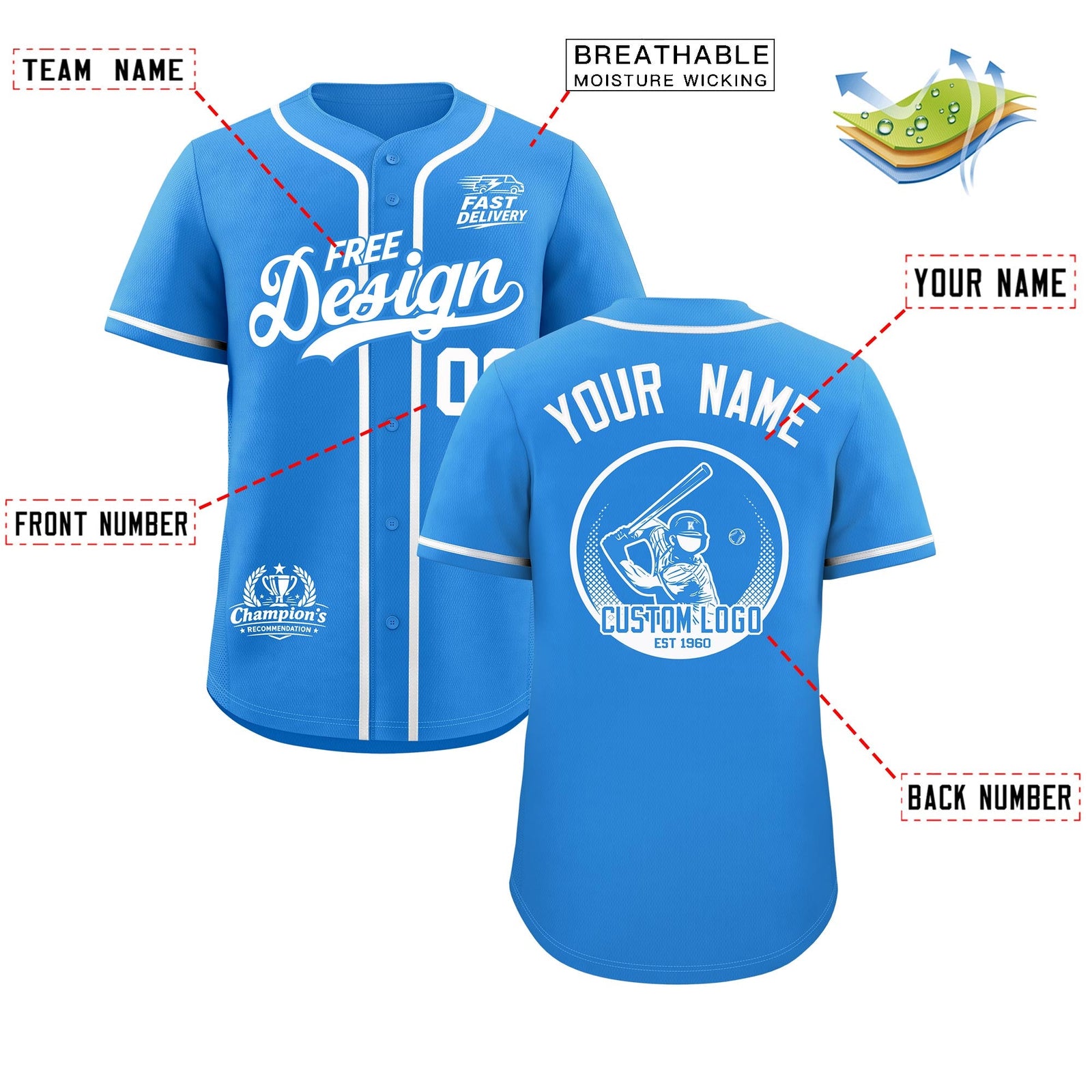 Custom Light Blue White Classic Style Stitched Sports Uniform Personalized For Teams Baseball Jersey| KXKSHOP