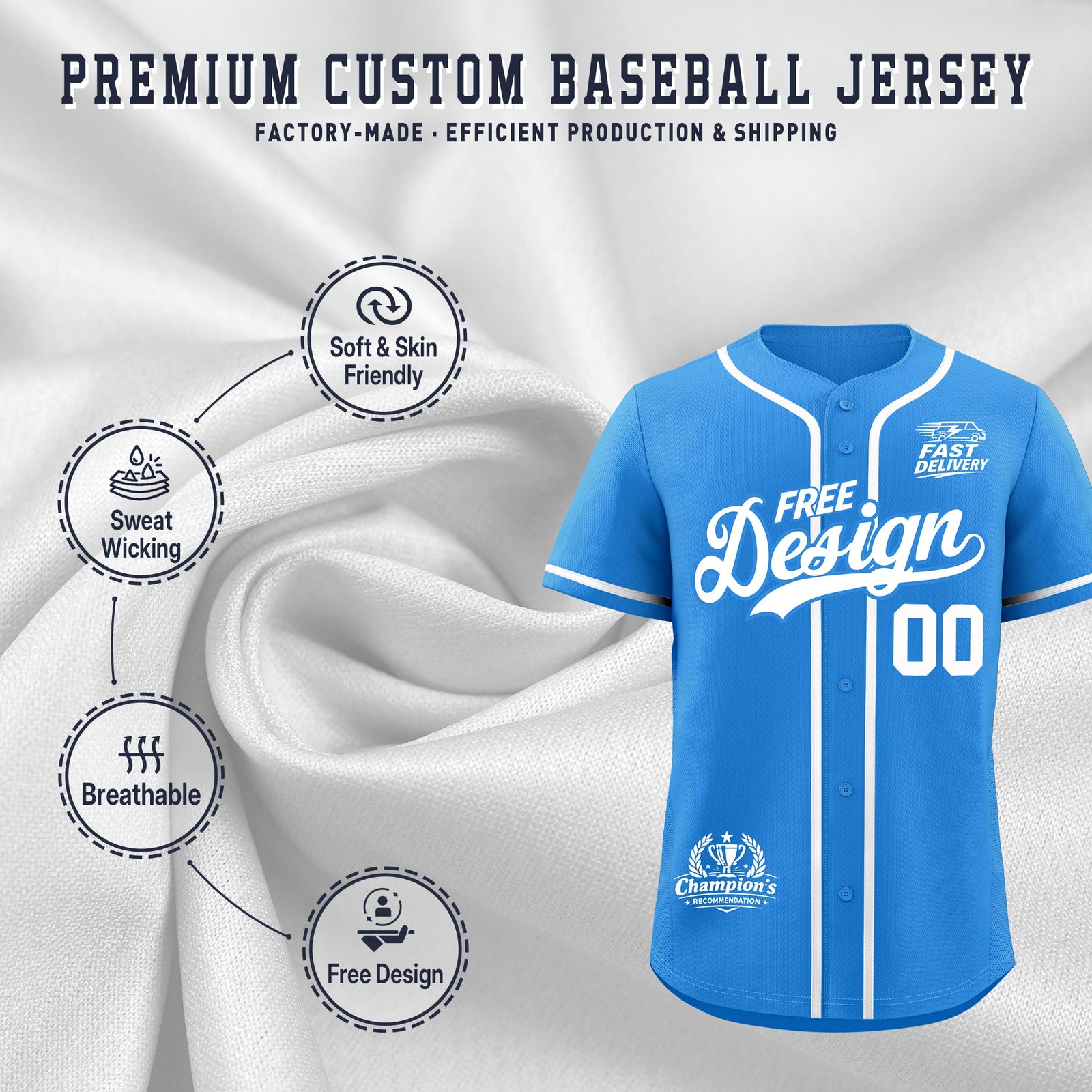 Custom Light Blue White Classic Style Stitched Sports Uniform Personalized For Teams Baseball Jersey| KXKSHOP