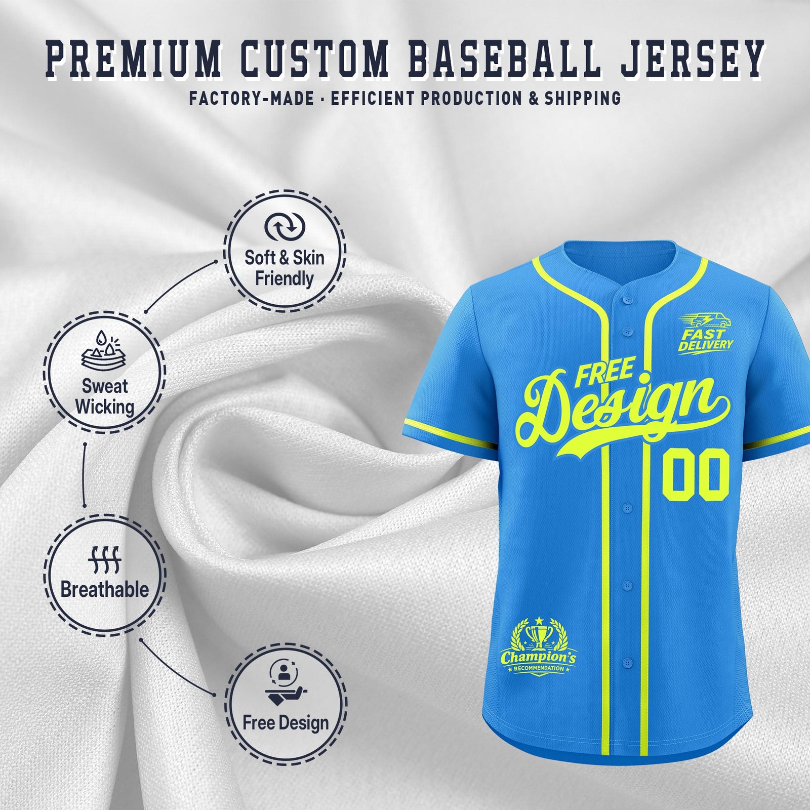 Custom Light Blue Fluorescent Green Classic Style Stitched Sports Uniform Personalized For Teams Baseball Jersey| KXKSHOP