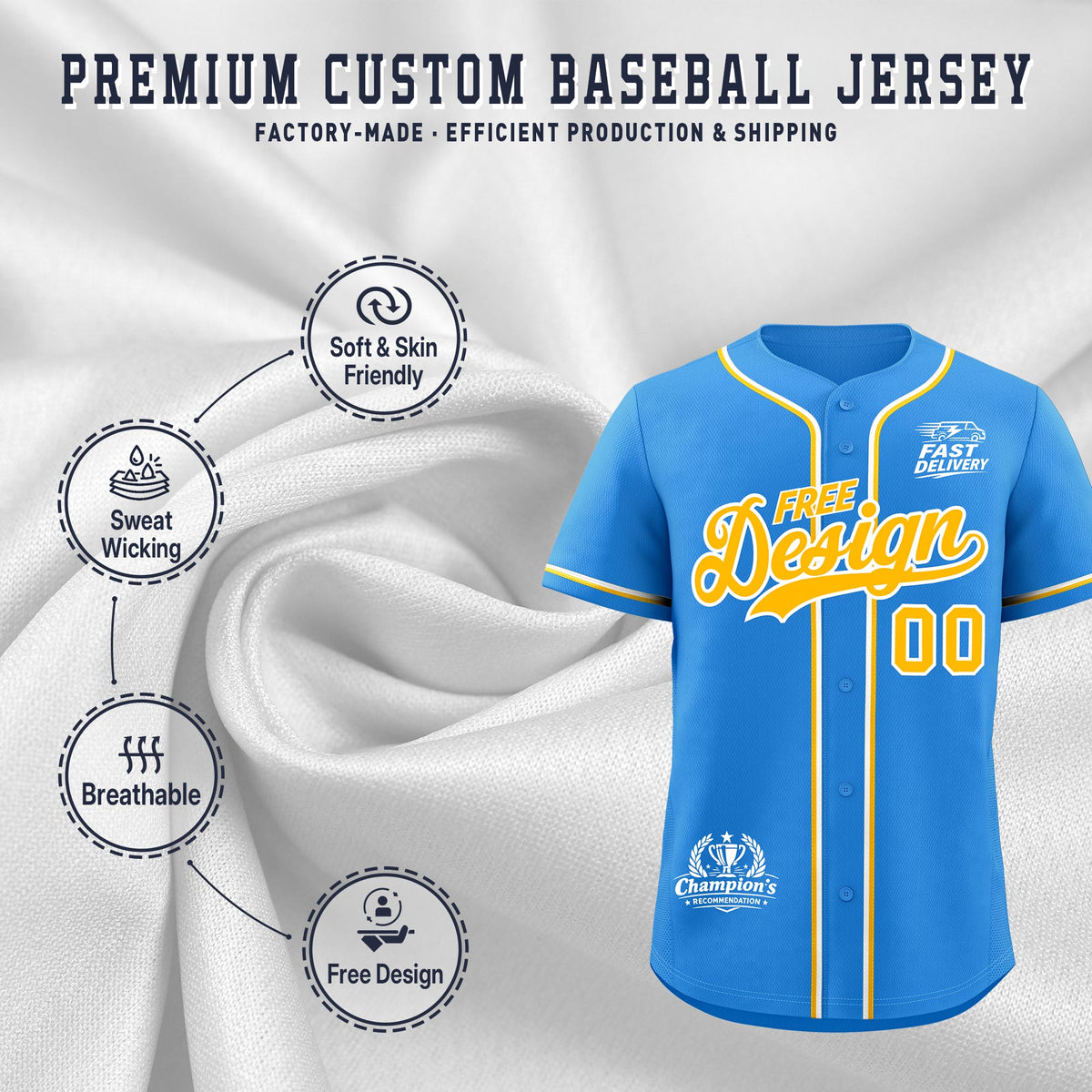 Custom Light Blue Yel low White Classic Style Stitched Sports Uniform Personalized For Teams Baseball Jersey| KXKSHOP