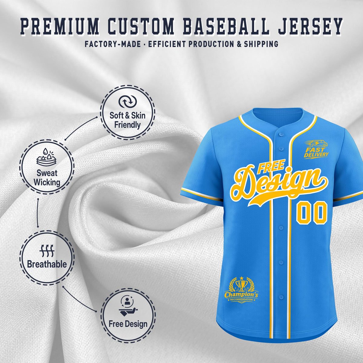 Custom Light Blue Yellow White Classic Style Stitched Sports Uniform Personalized For Teams Baseball Jersey| KXKSHOP
