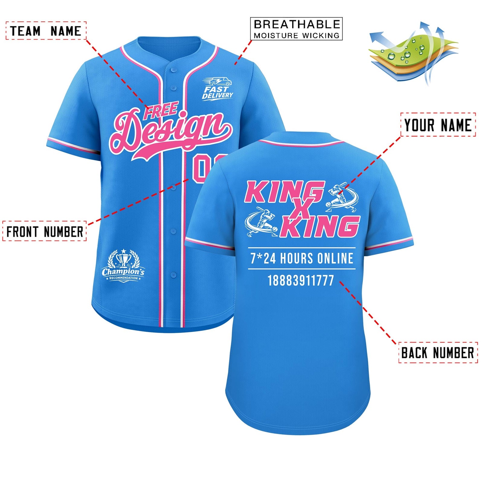 Custom Light Blue Pink White Classic Style Stitched Sports Uniform Personalized For Teams Baseball Jersey| KXKSHOP