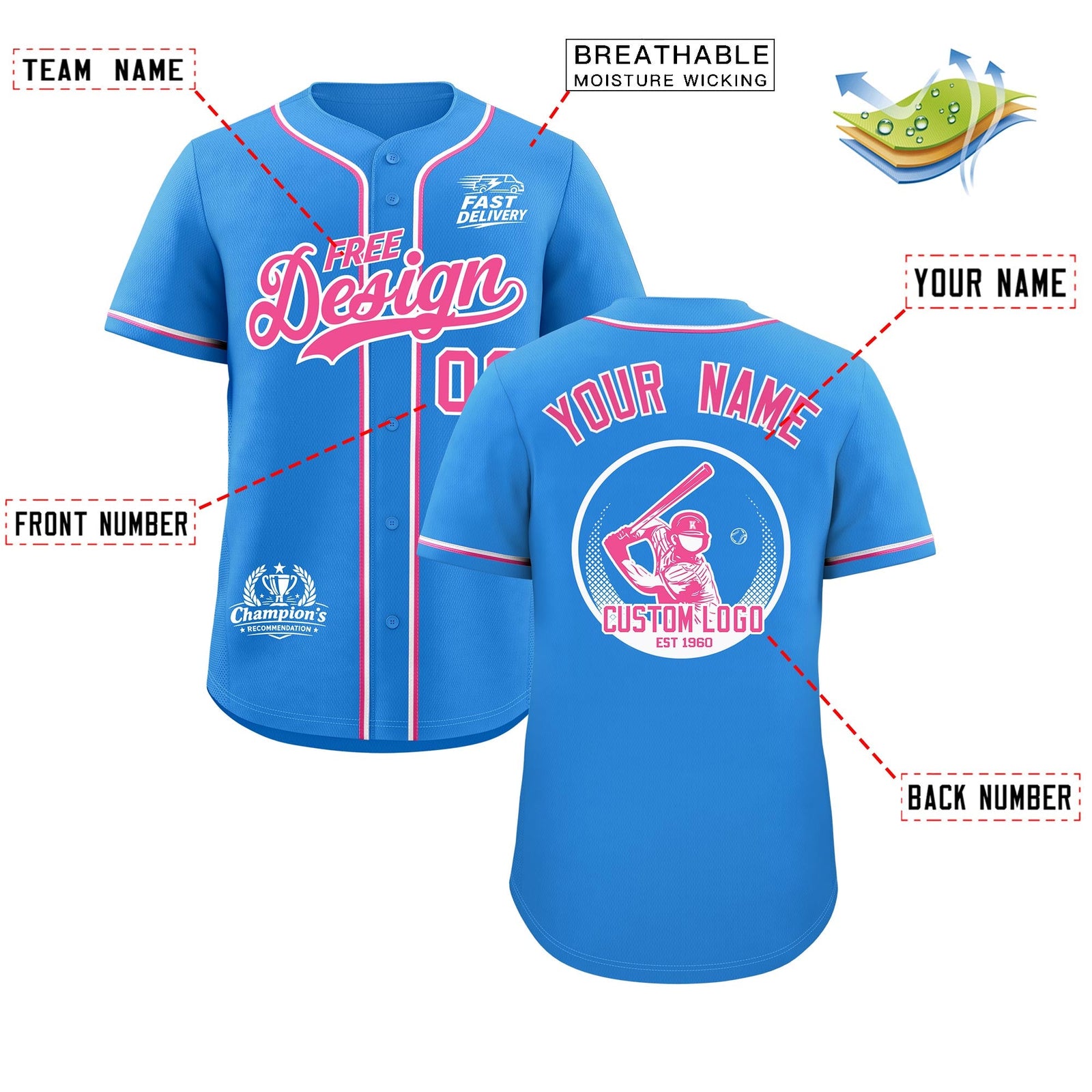 Custom Light Blue Pink White Classic Style Stitched Sports Uniform Personalized For Teams Baseball Jersey| KXKSHOP