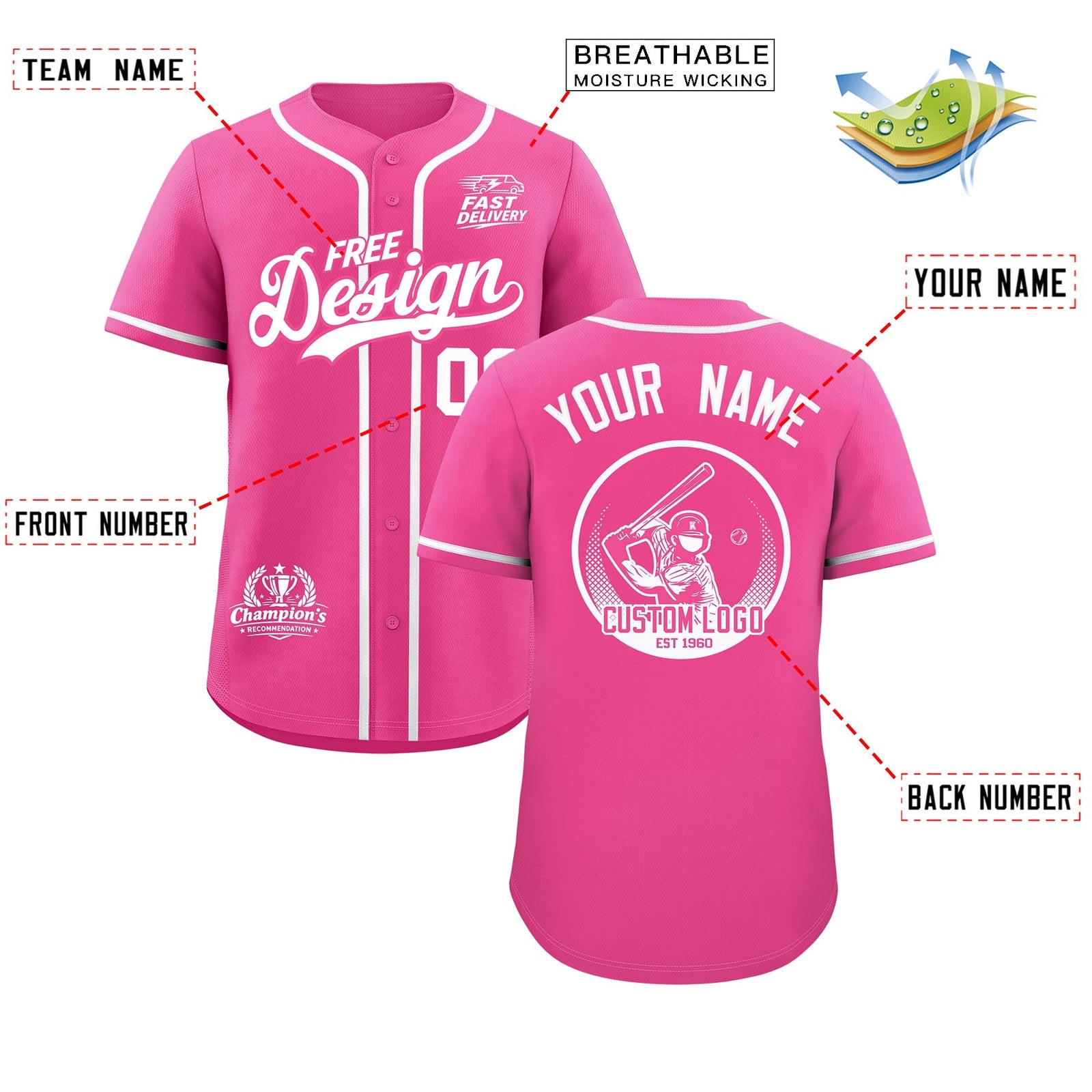 Custom Pink White Classic Style Stitched Sports Uniform Personalized For Teams Baseball Jersey| KXKSHOP