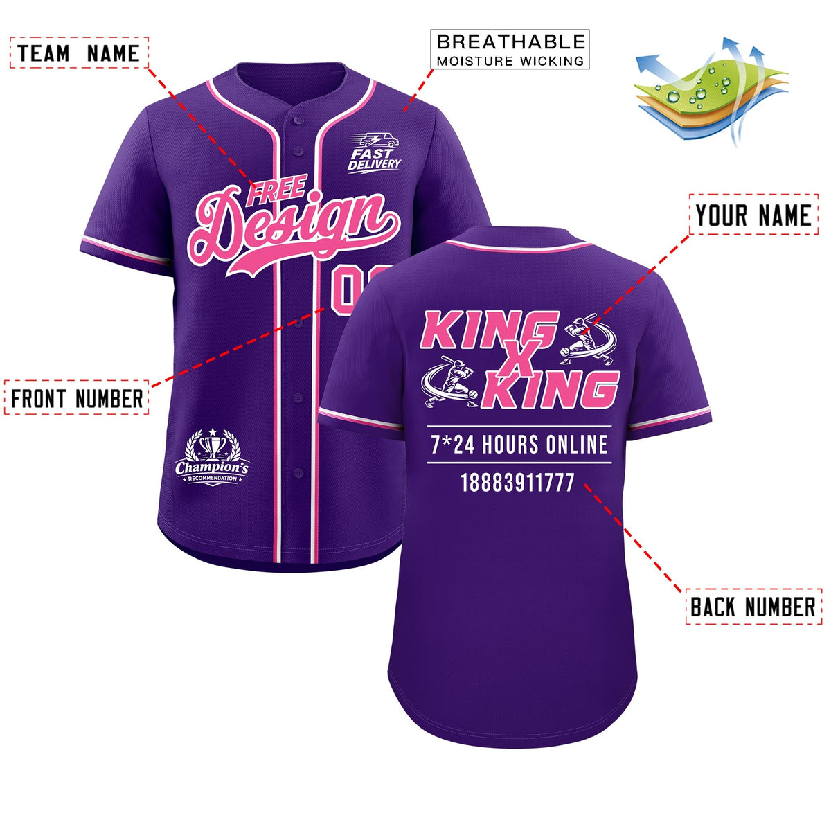 Custom Purple Pink White Classic Style Stitched Sports Uniform Personalized For Teams Baseball Jersey| KXKSHOP
