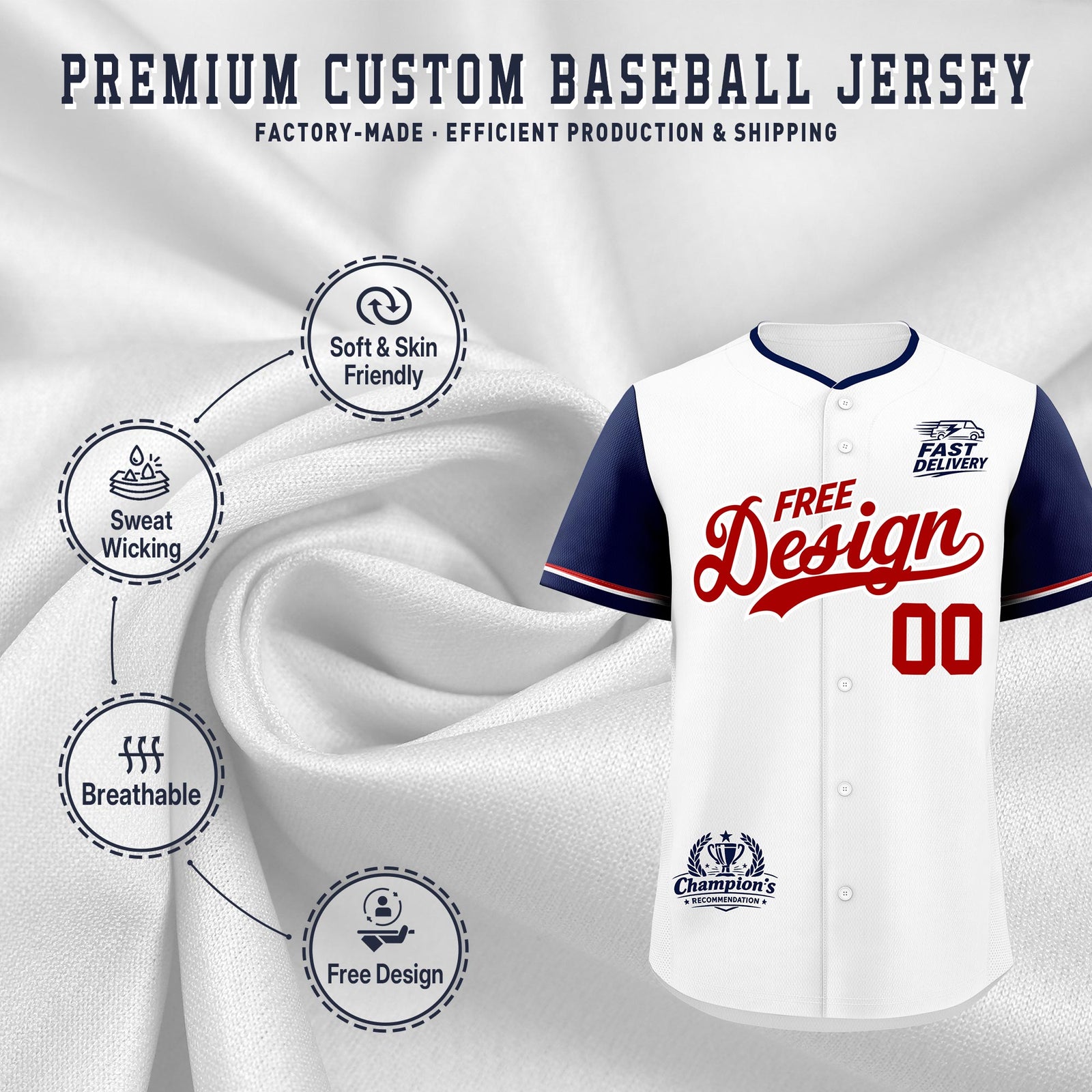Custom White Red Navy Classic Style Stitched Sports Uniform Personalized For Teams Baseball Jersey| KXKSHOP