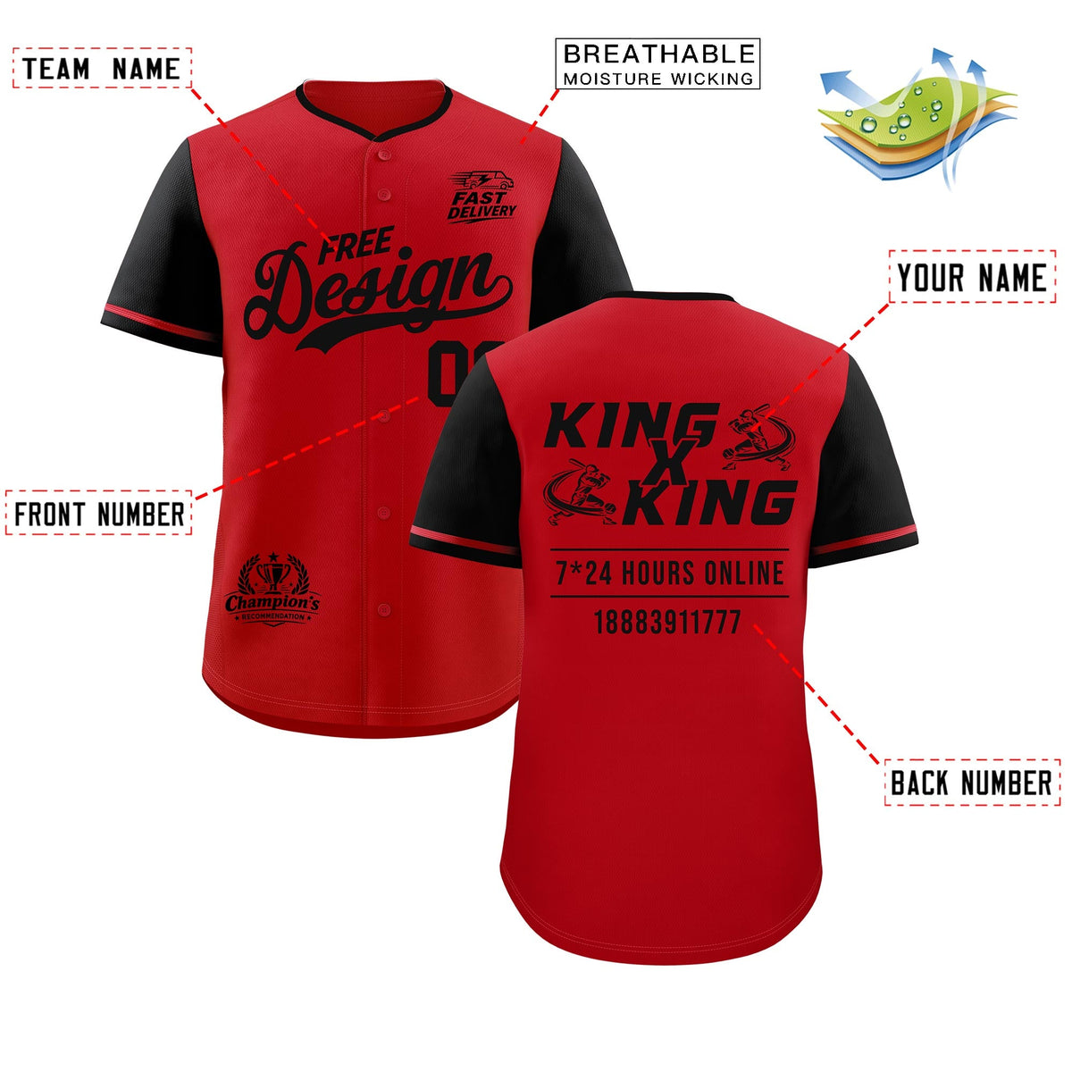 Custom Red Black Classic Style Stitched Sports Uniform Personalized For Teams Baseball Jersey| KXKSHOP