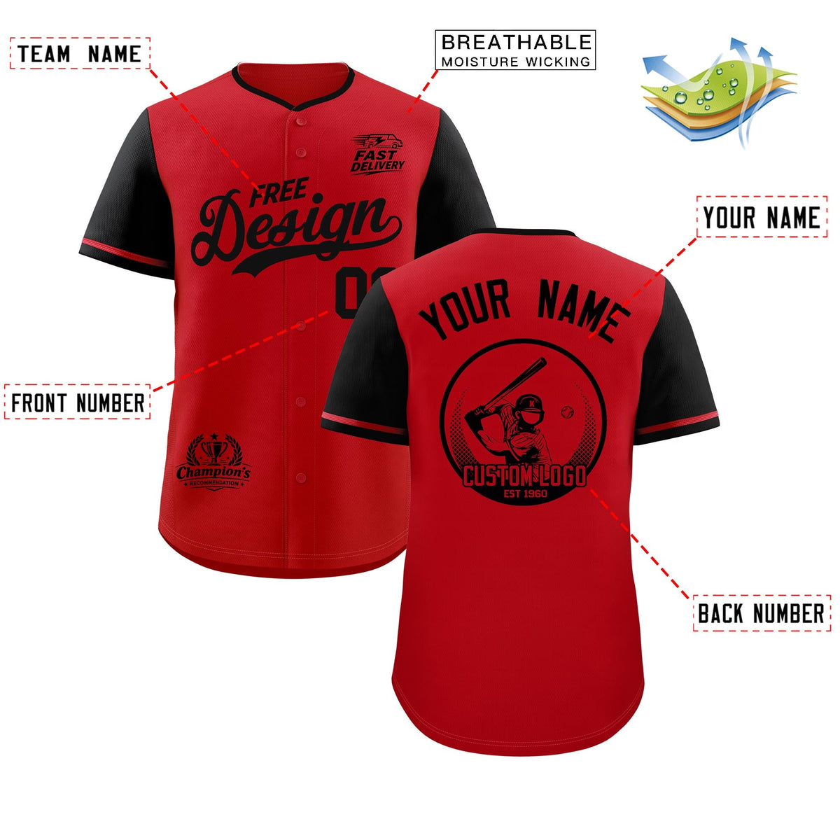 Custom Red Black Classic Style Stitched Sports Uniform Personalized For Teams Baseball Jersey| KXKSHOP
