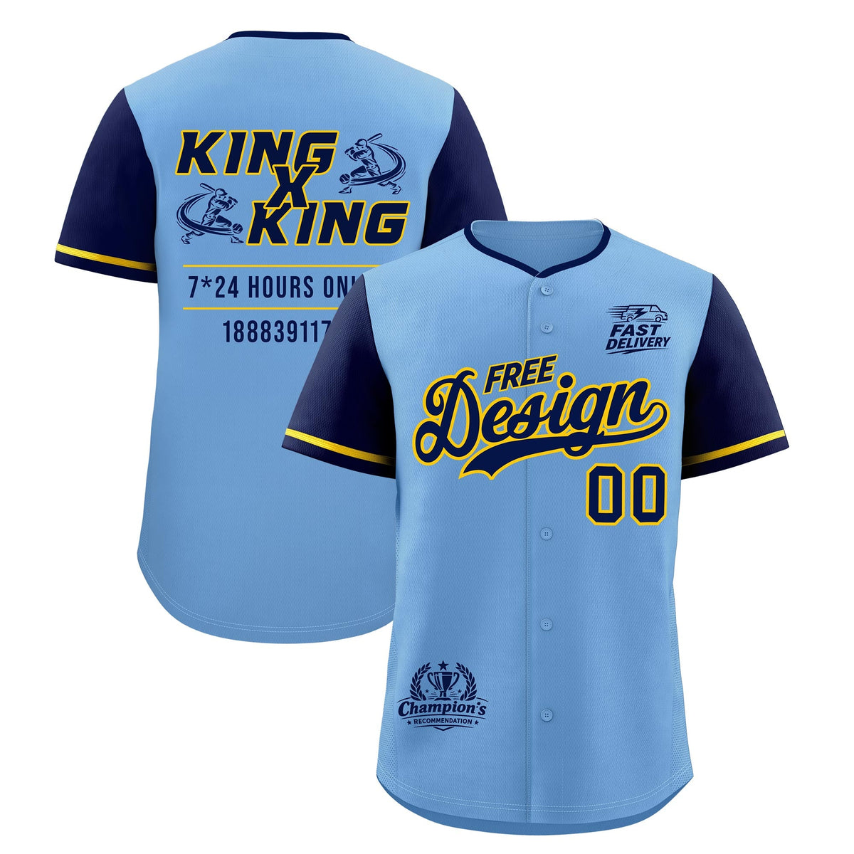 Custom Powder Blue Yellow Classic Style Stitched Sports Uniform Personalized For Teams Baseball Jersey| KXKSHOP