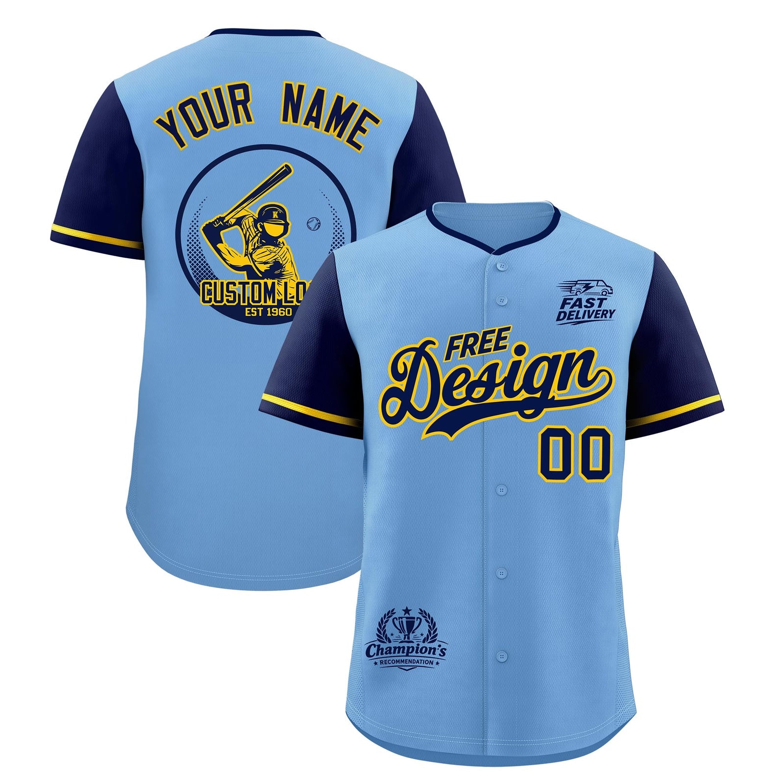 Custom Powder Blue Yellow Classic Style Stitched Sports Uniform Personalized For Teams Baseball Jersey| KXKSHOP