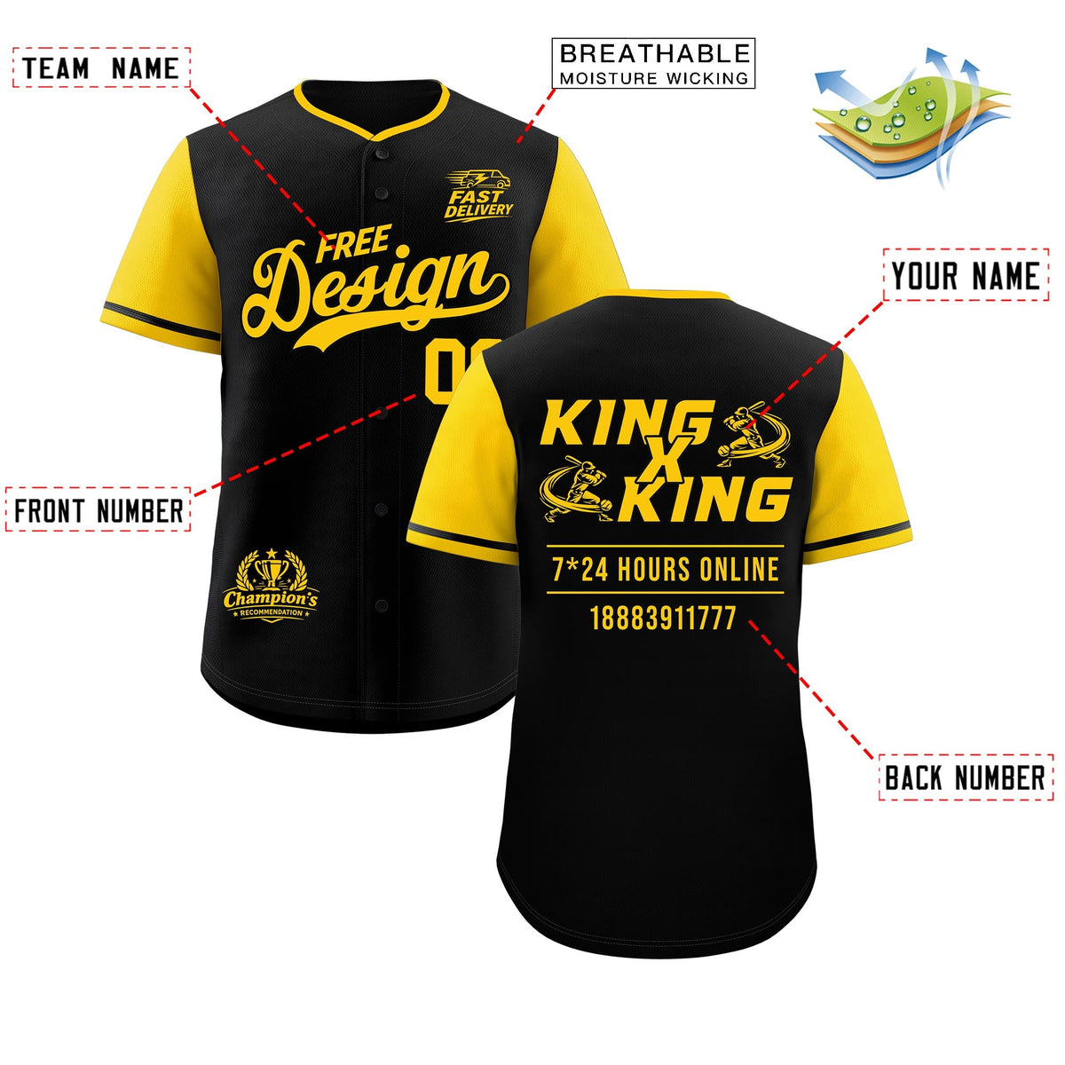 Custom Black Yellow Classic Style Stitched Sports Uniform Personalized For Teams Baseball Jersey| KXKSHOP