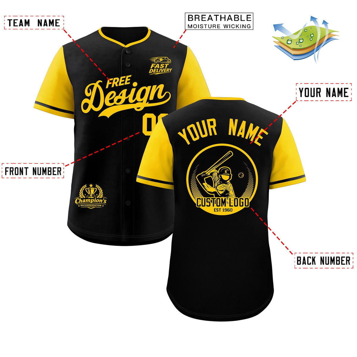 Custom Black Yellow Classic Style Stitched Sports Uniform Personalized For Teams Baseball Jersey| KXKSHOP