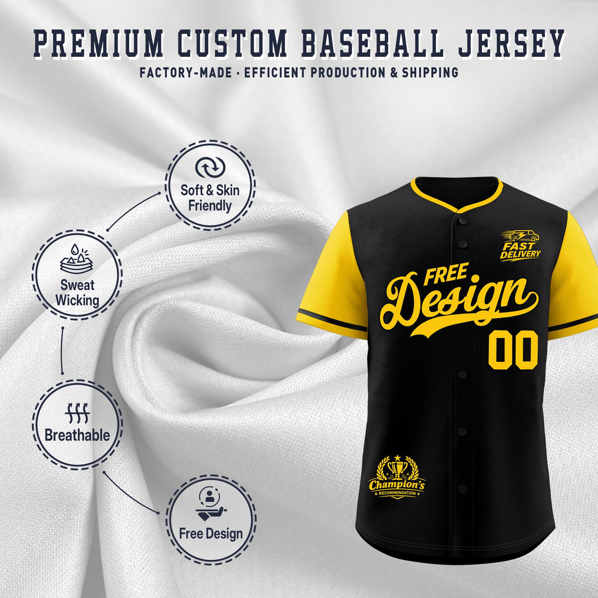 Custom Black Yellow Classic Style Stitched Sports Uniform Personalized For Teams Baseball Jersey| KXKSHOP